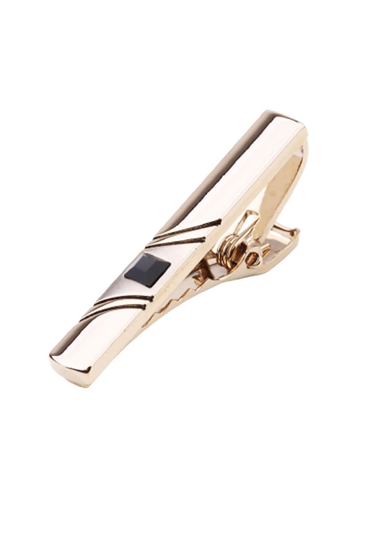  سنجاق کراوات طلایی رنگ با سنگ‌های مشکی Kıy432