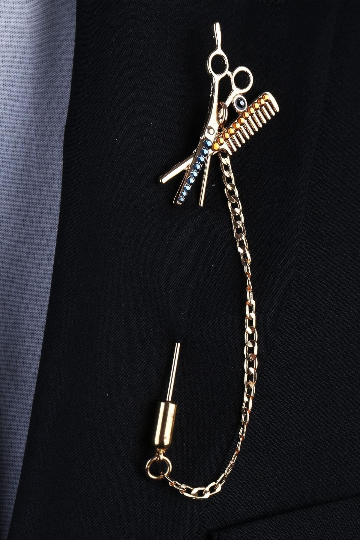  سنجاق یقه‌ای طرح شانه‌ای قیچی طلایی رنگ YI268