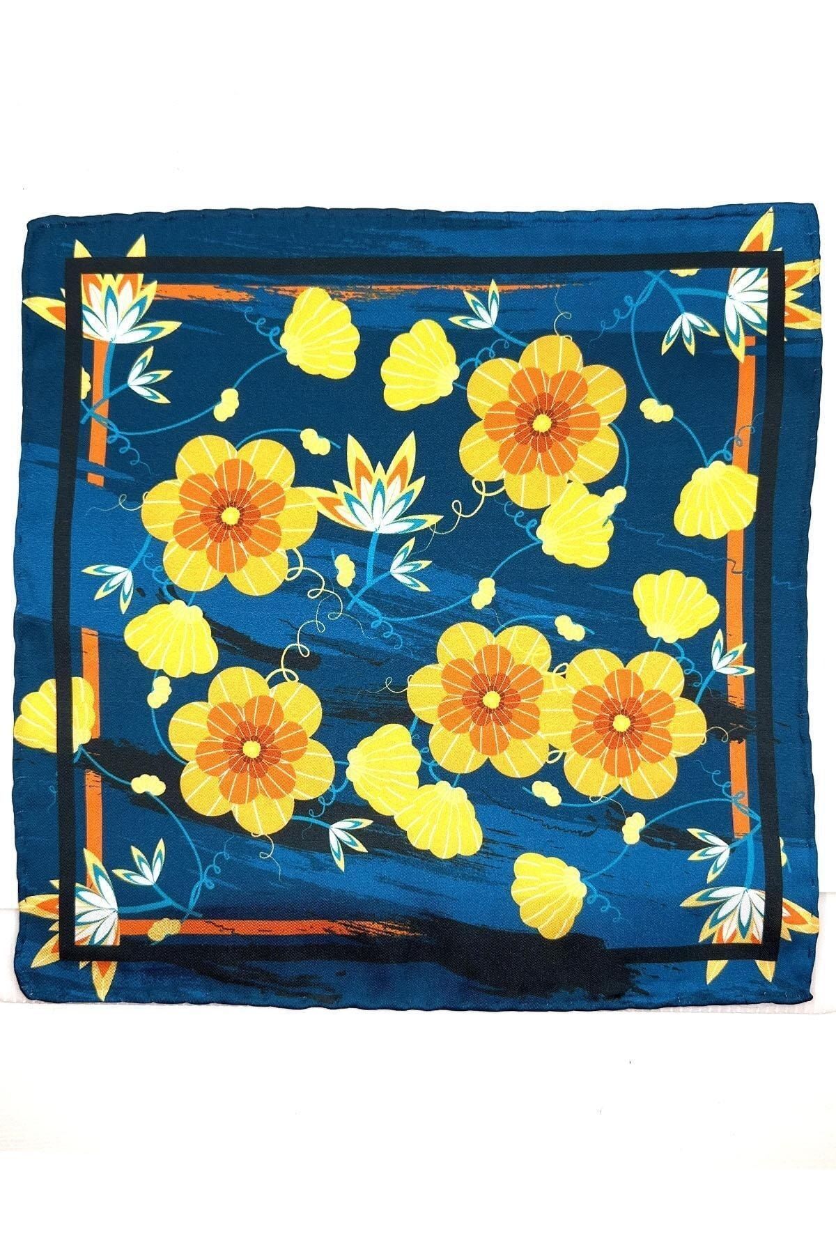  دستمال جیبی مردانه طرح گل آبی SPS602-56