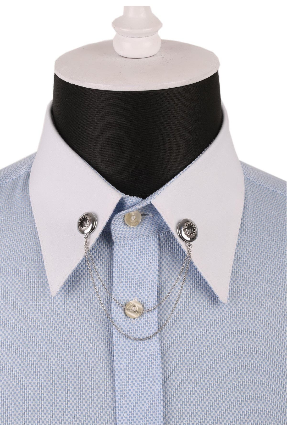  سنجاق یقه پیراهن نقره‌ای زنجیر کریستالی خاکستری GI062