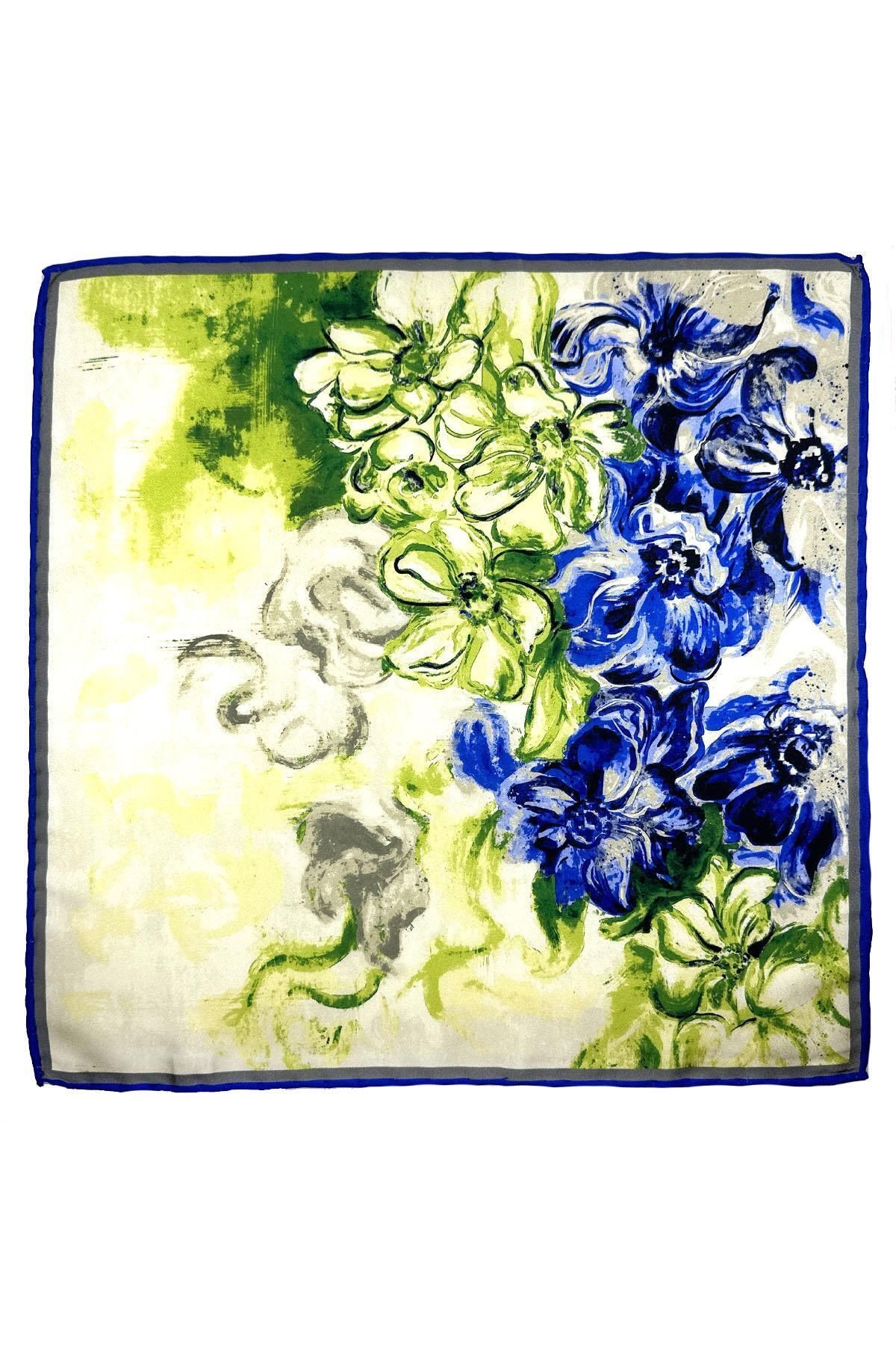  دستمال جیبی مردانه طرح گلدار آبی-سبز SPS607-87