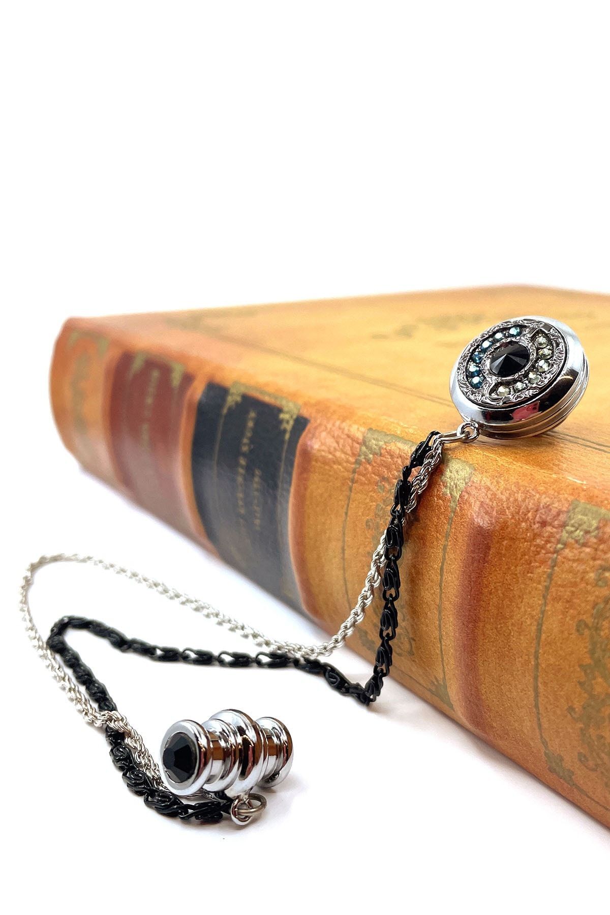  سنجاق سینه زنجیری سنگی کریستالی مشکی YI236