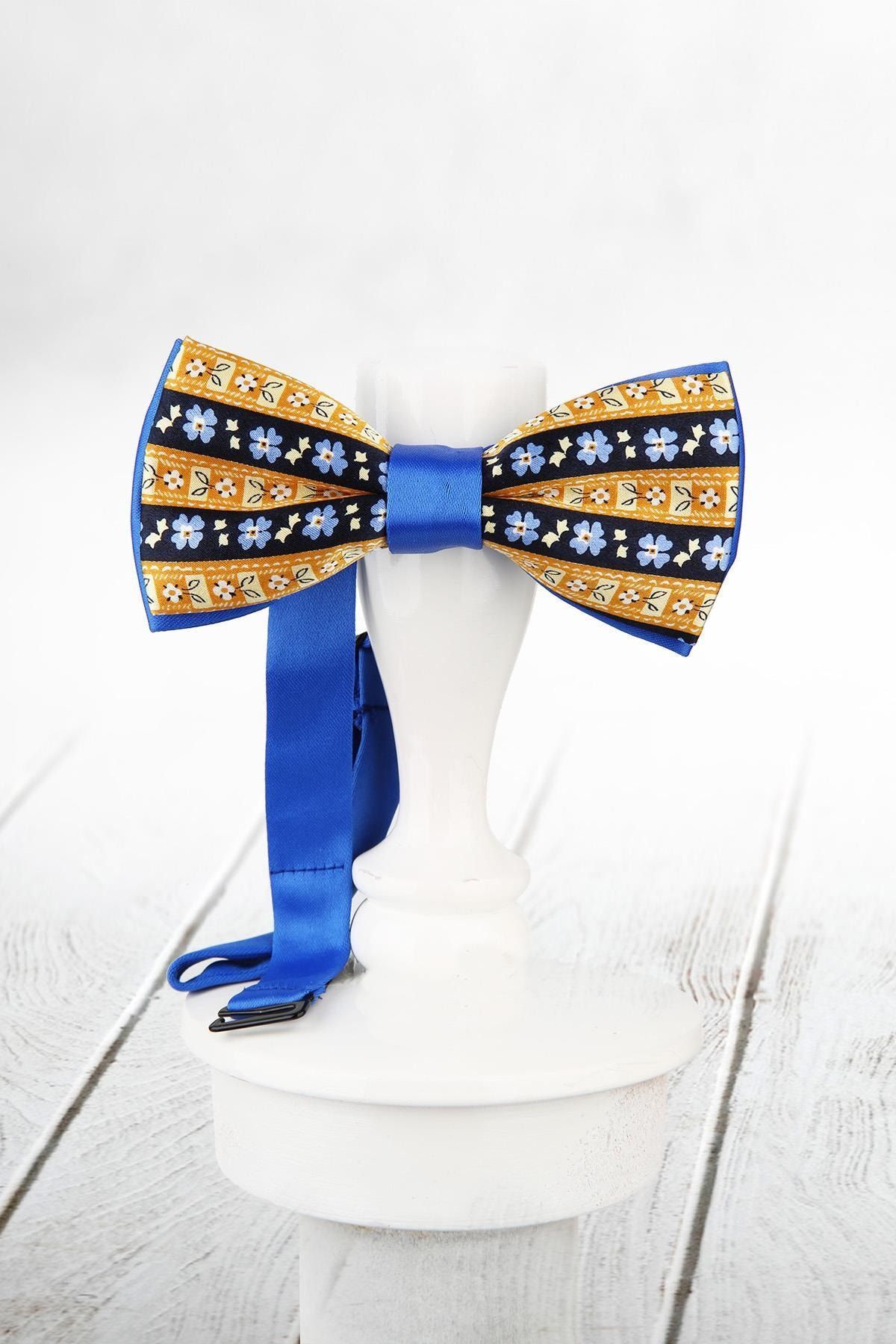  پاپیون ابریشمی مردانه زرد-آبی SB159