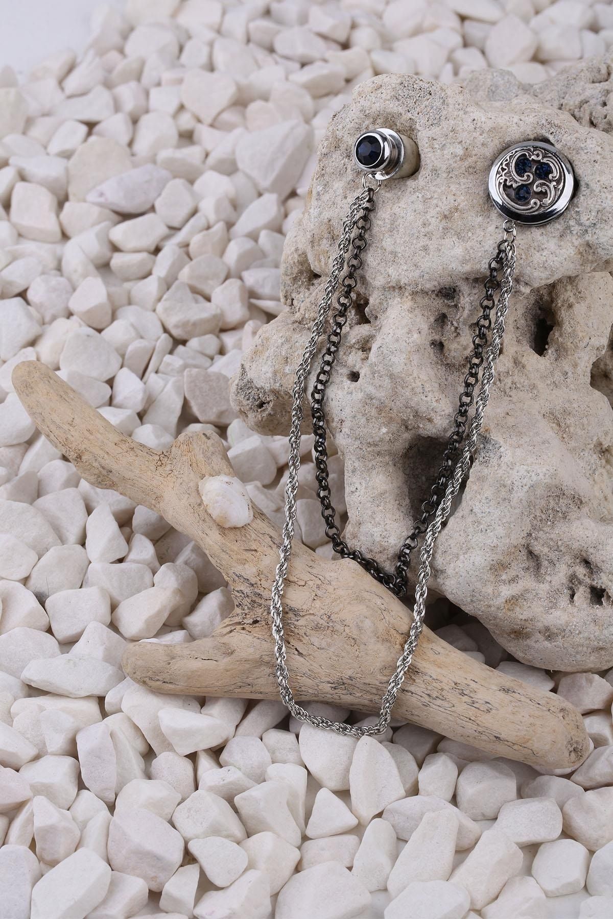  سنجاق سینه زنجیری سنگی کریستالی ساکس مدل YI219