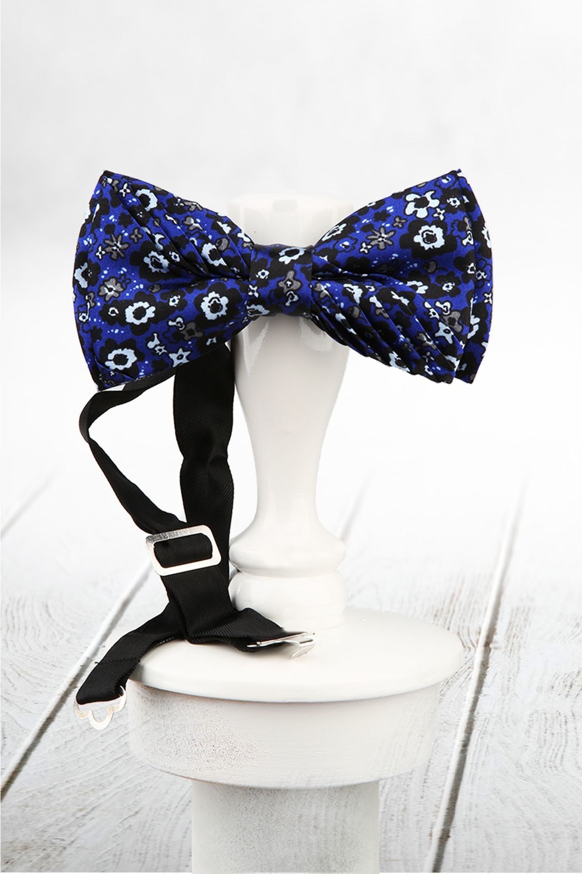  پاپیون ابریشمی پلیسه طرح گل آبی مجلسی ESB07