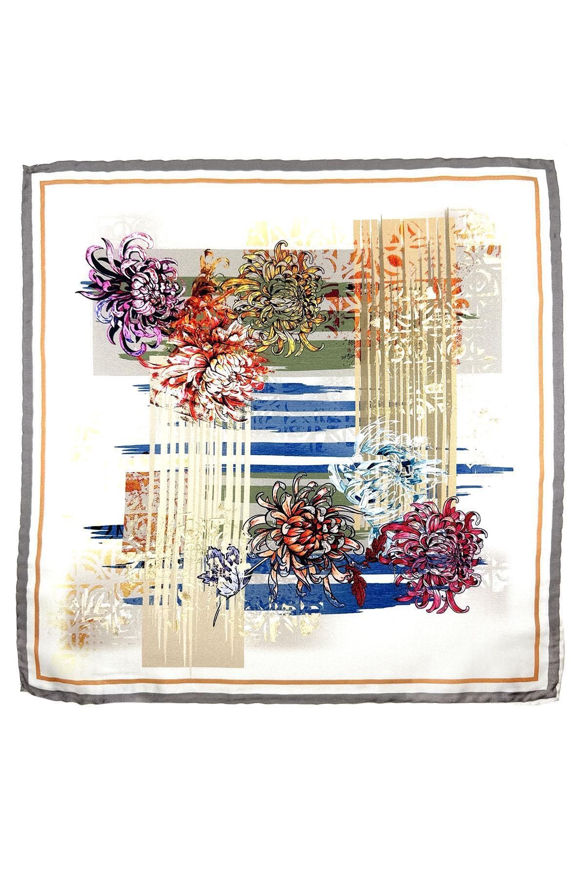  دستمال جیبی مردانه طرح گلدار کرم رنگ SPS616-95