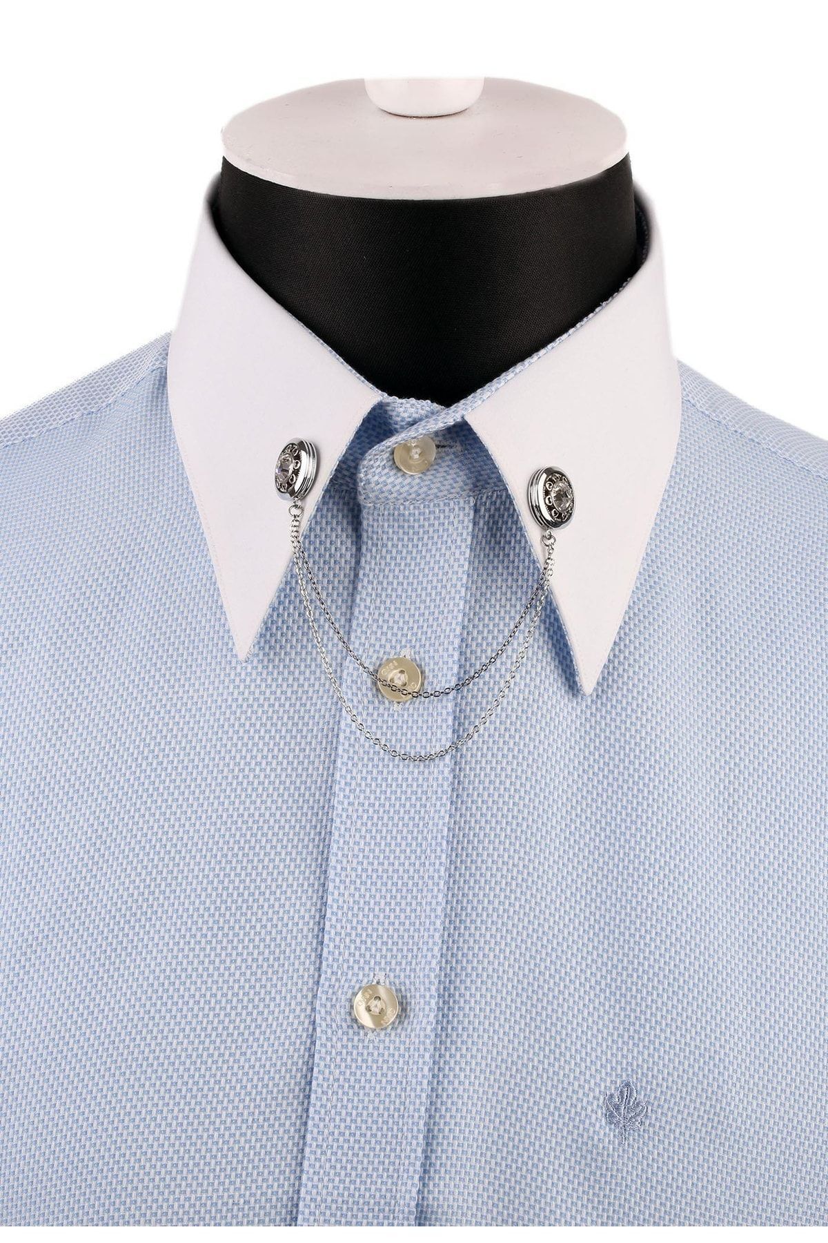  سنجاق یقه پیراهن نقره‌ای رنگ با زنجیر سنگی سفید GI162