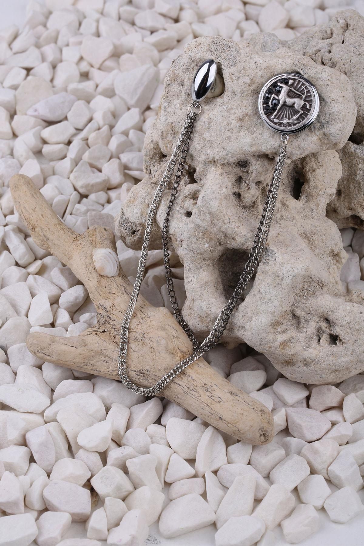  سنجاق سینه زنجیری نقره‌ای طرح برج قوس YI285