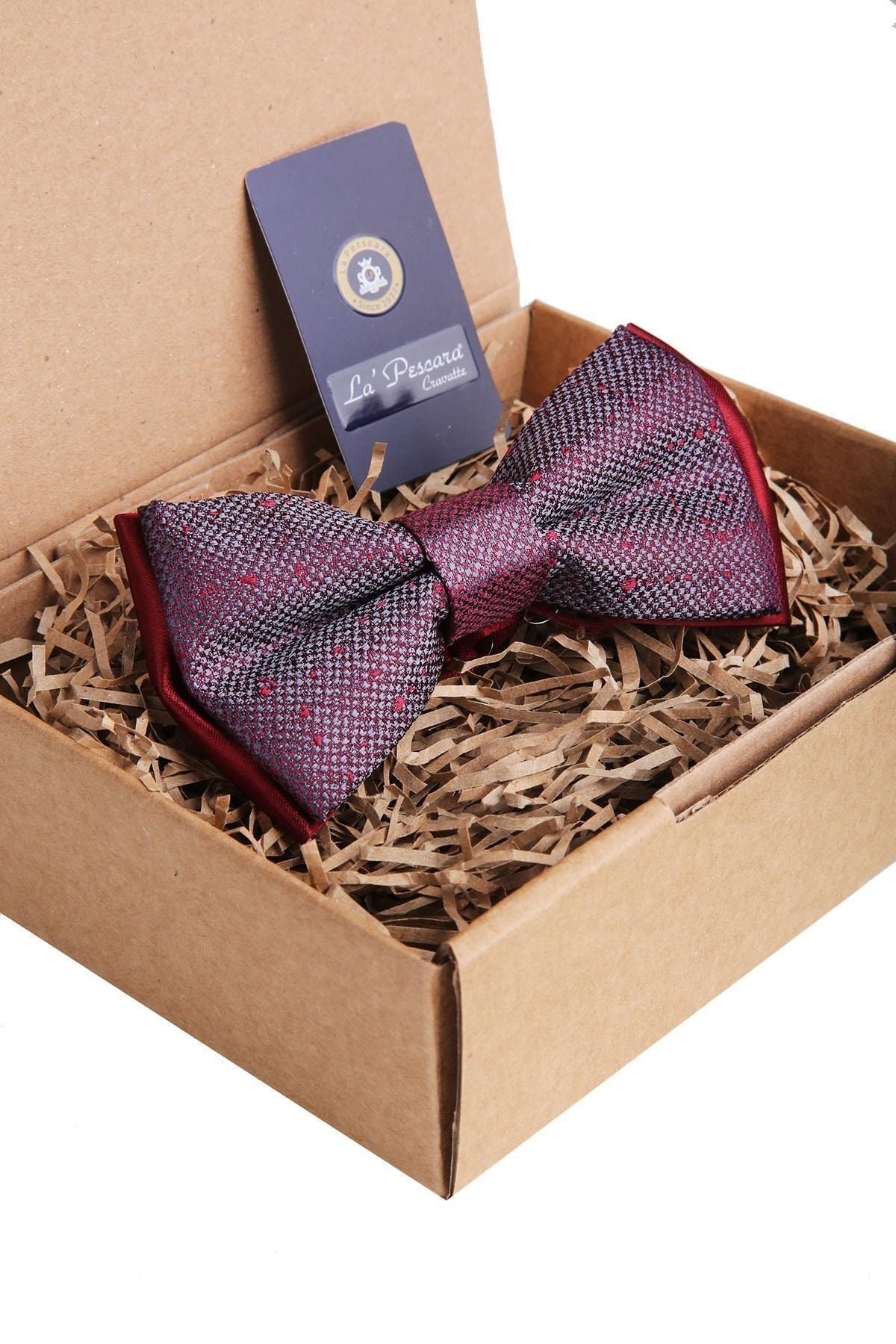  پاپیون طرح شنی دودی - زرشکی P934