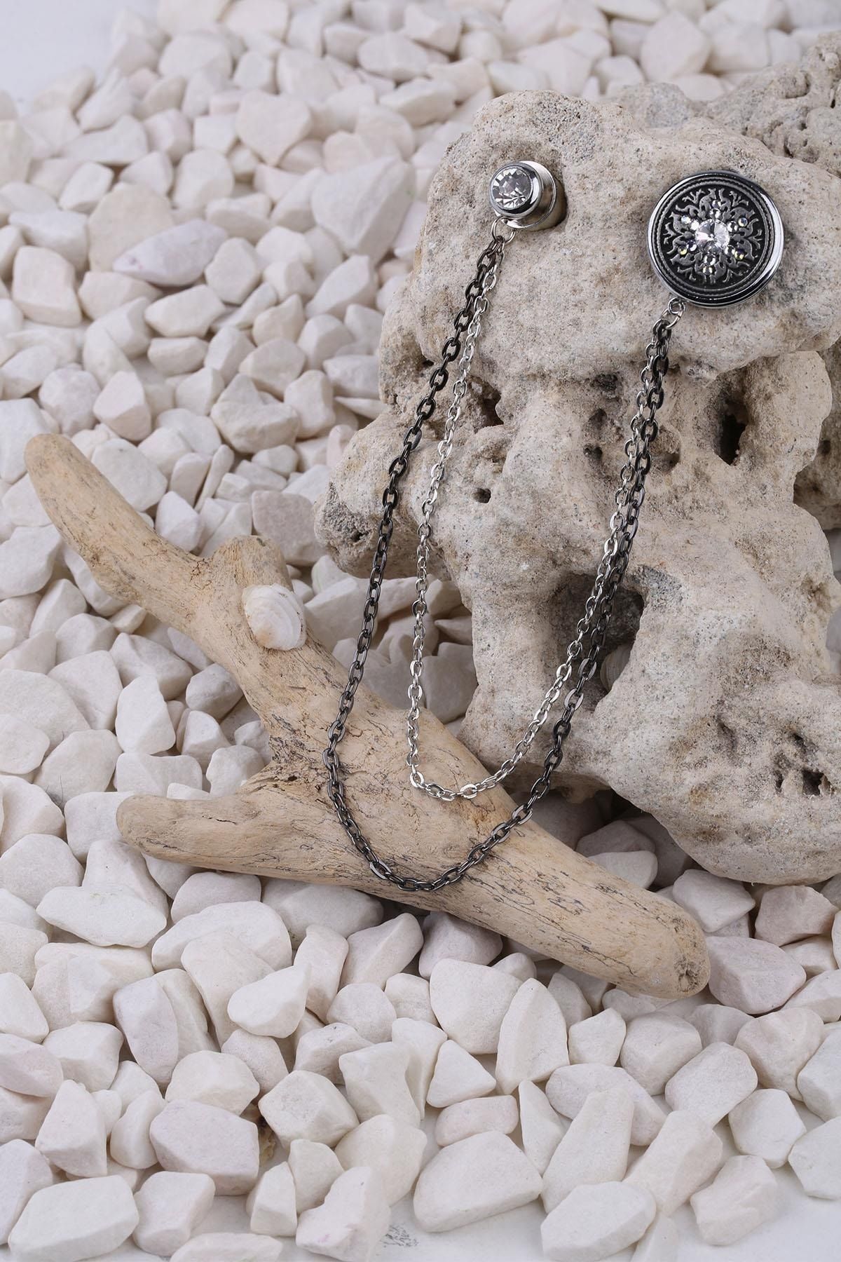  سنجاق یقه کت نقره‌ای رنگ با سنگ‌های سفید Yı328