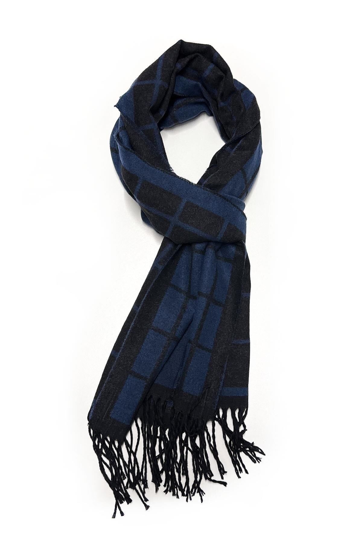  شال گردن مردانه طرح چهارخانه سرمه‌ای K406