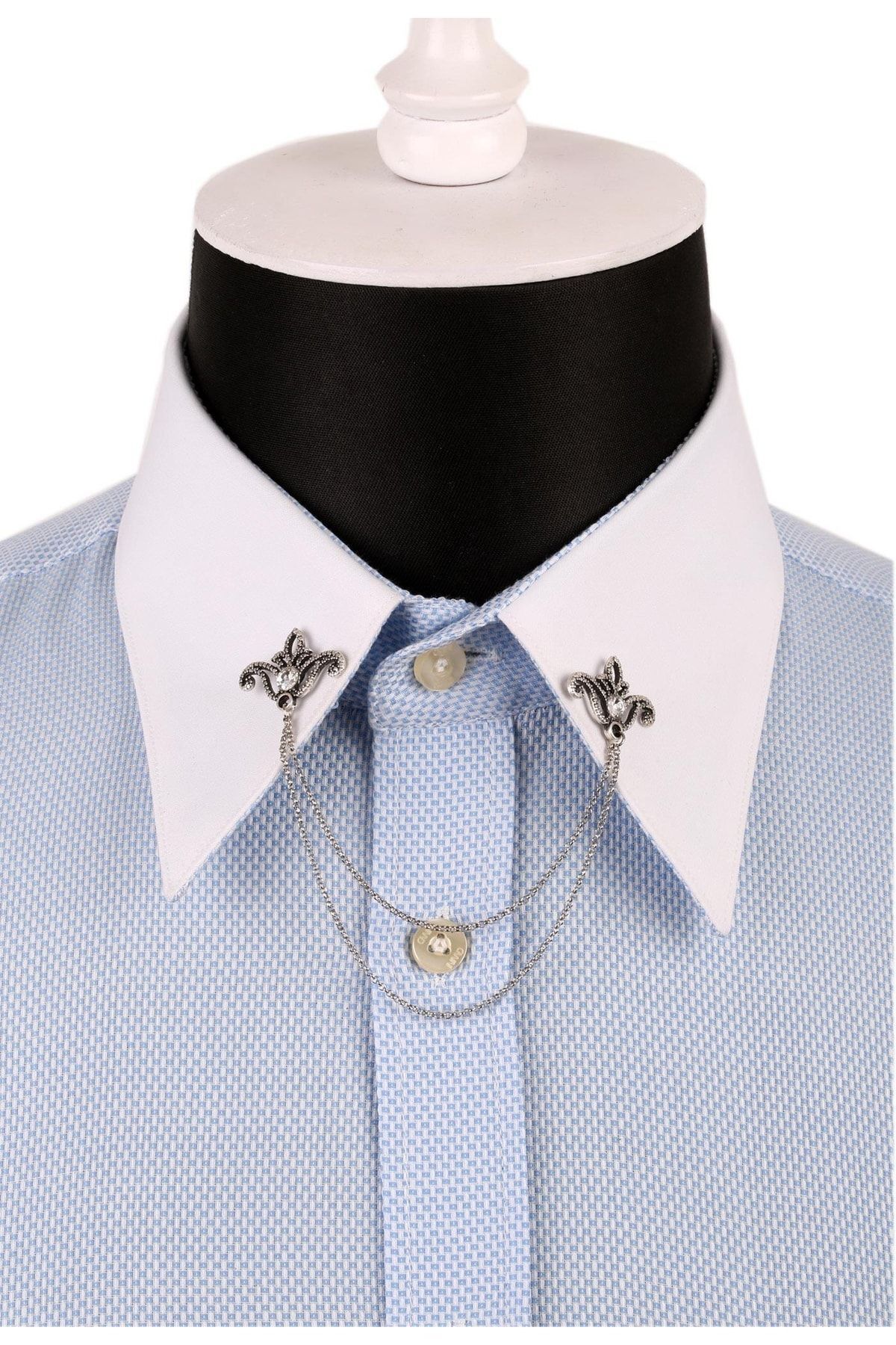  سنجاق یقه پیراهن زنجیری طرح گلدار سفید طرح سنگ GI097