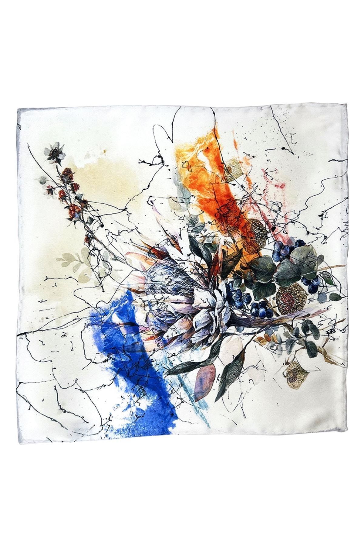  دستمال جیبی مردانه با طرح گل سفید SPS525-1