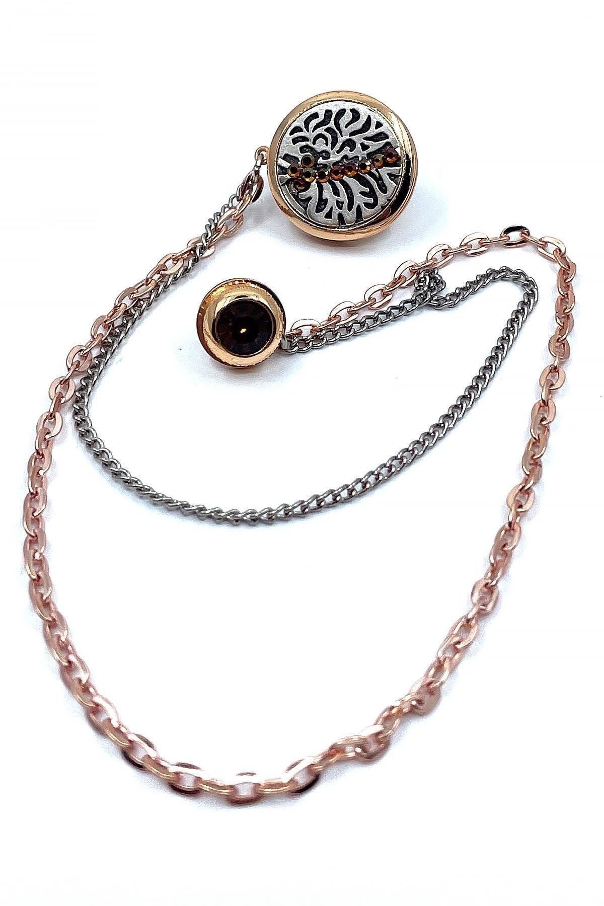  سنجاق یقه کت زنجیری برنزی رنگ با سنگ تزیین شده