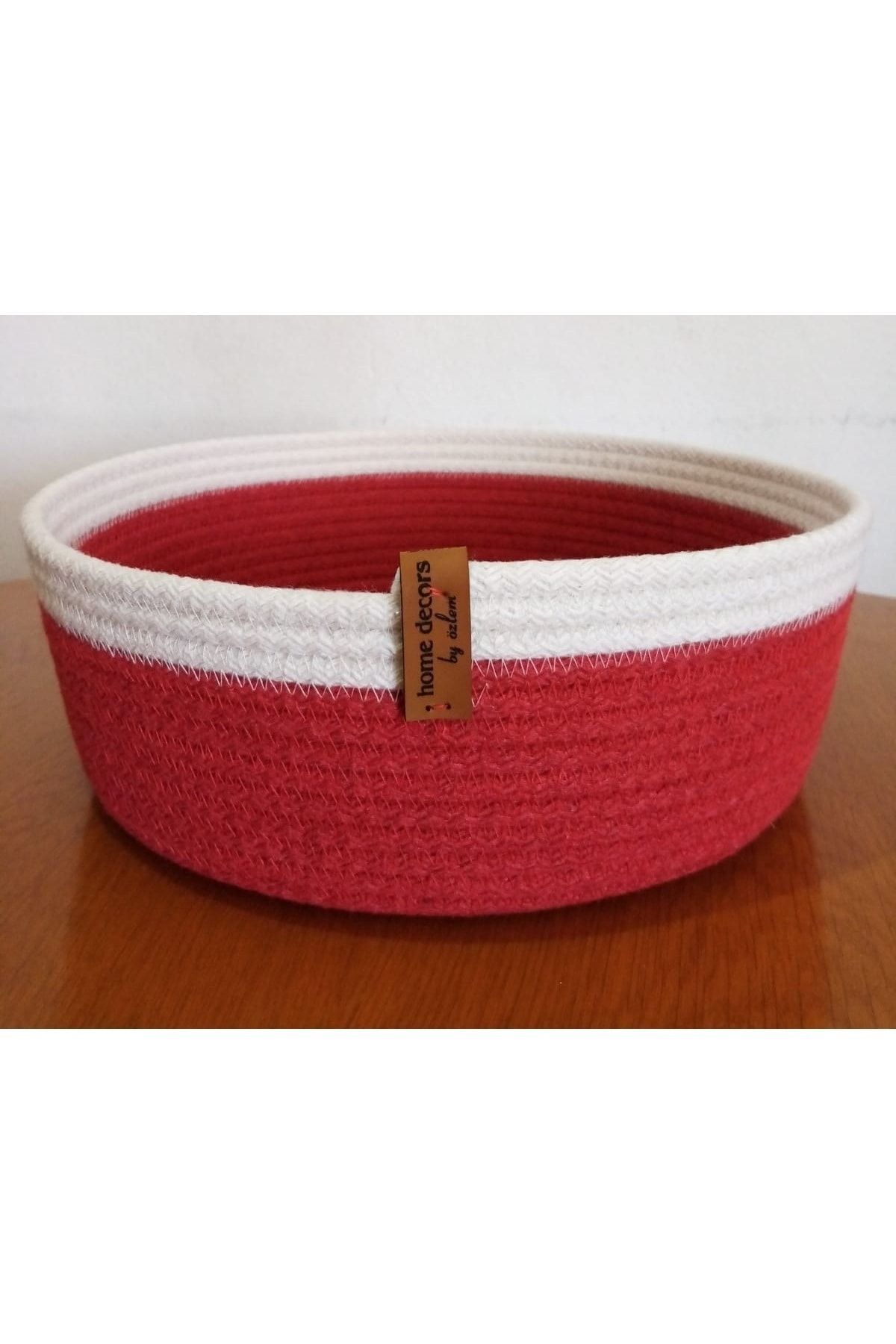 Red White Basket Wicker Basket Organizer Organizer Decoration Gift - 24x9 Cm