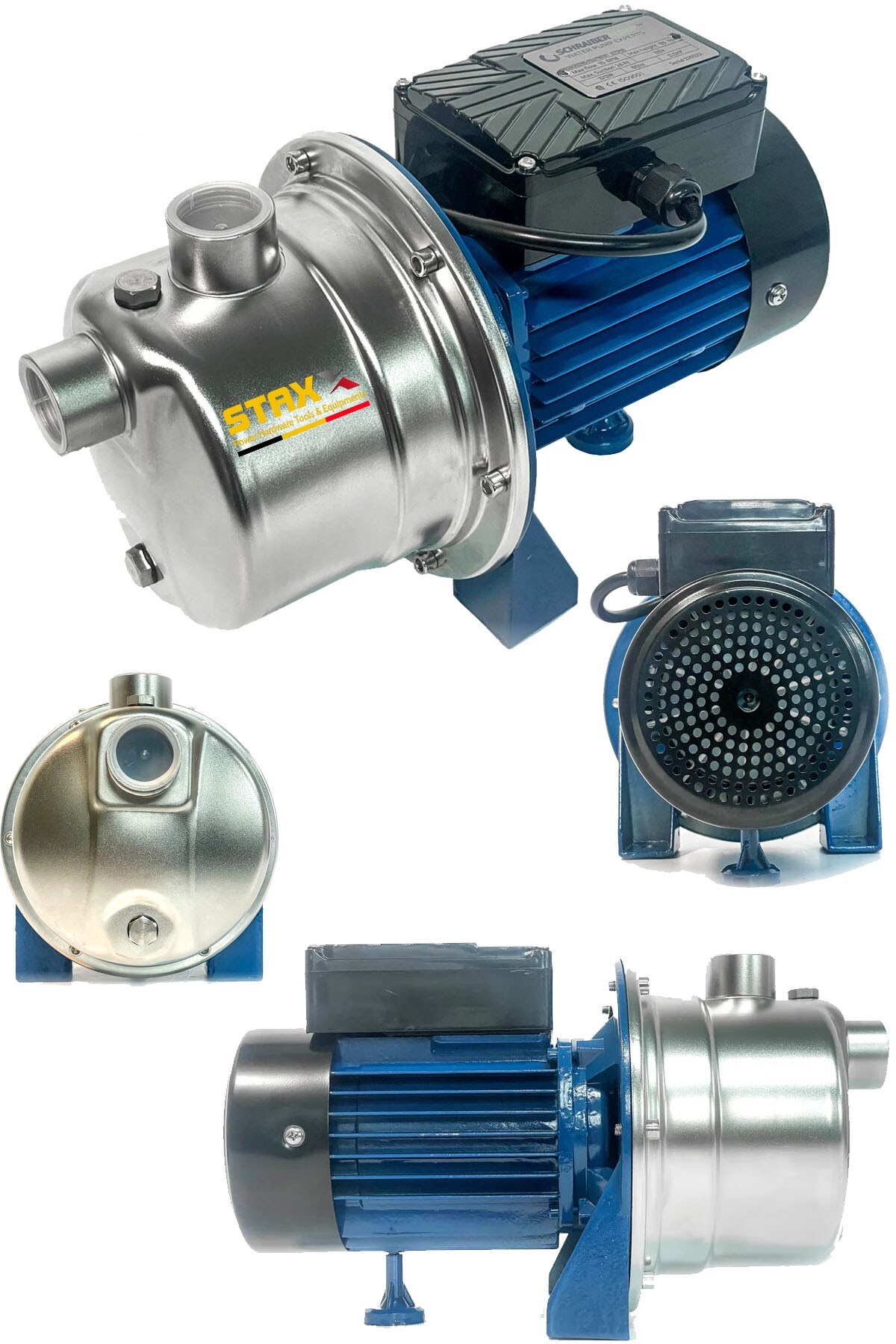 STAXX POWER Tam Bakır Sargılı Metal Dişli Şanzıman 1HP Paslanmaz Gövdeli 8Mt Kendinden Emişli 72Mt Dik Basar