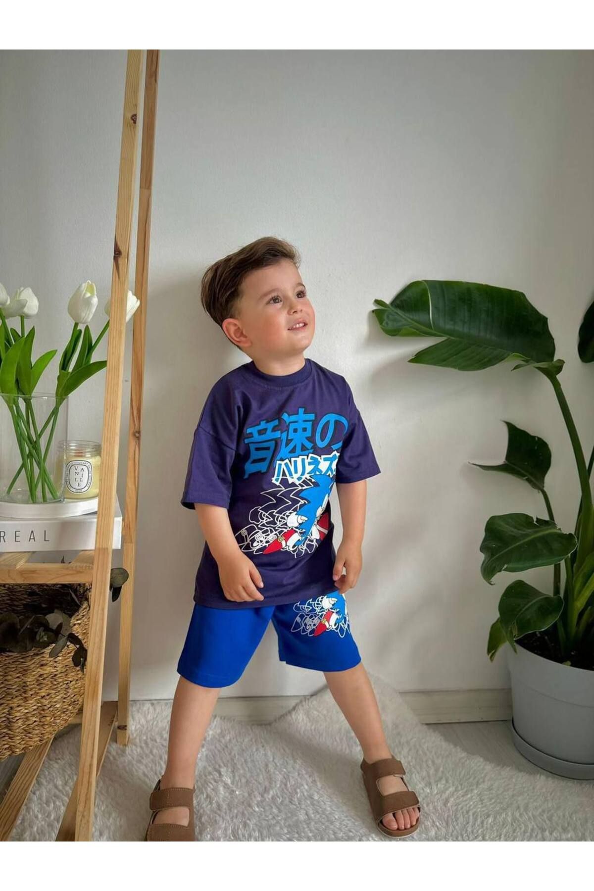 CANDA-Blue Sonic Character Printed Summer Set - Lower and Upper Set 3