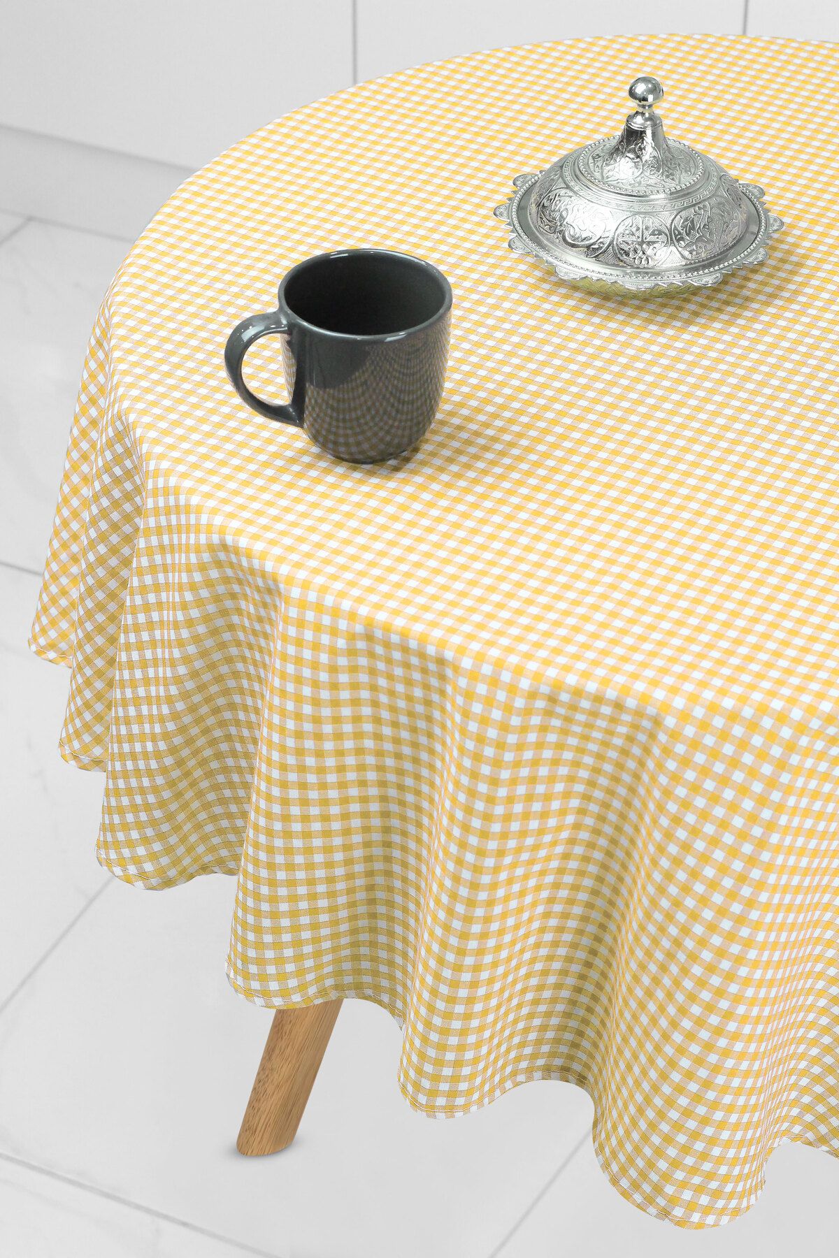 Soft Kare-Gingham Round Tablecloth 3