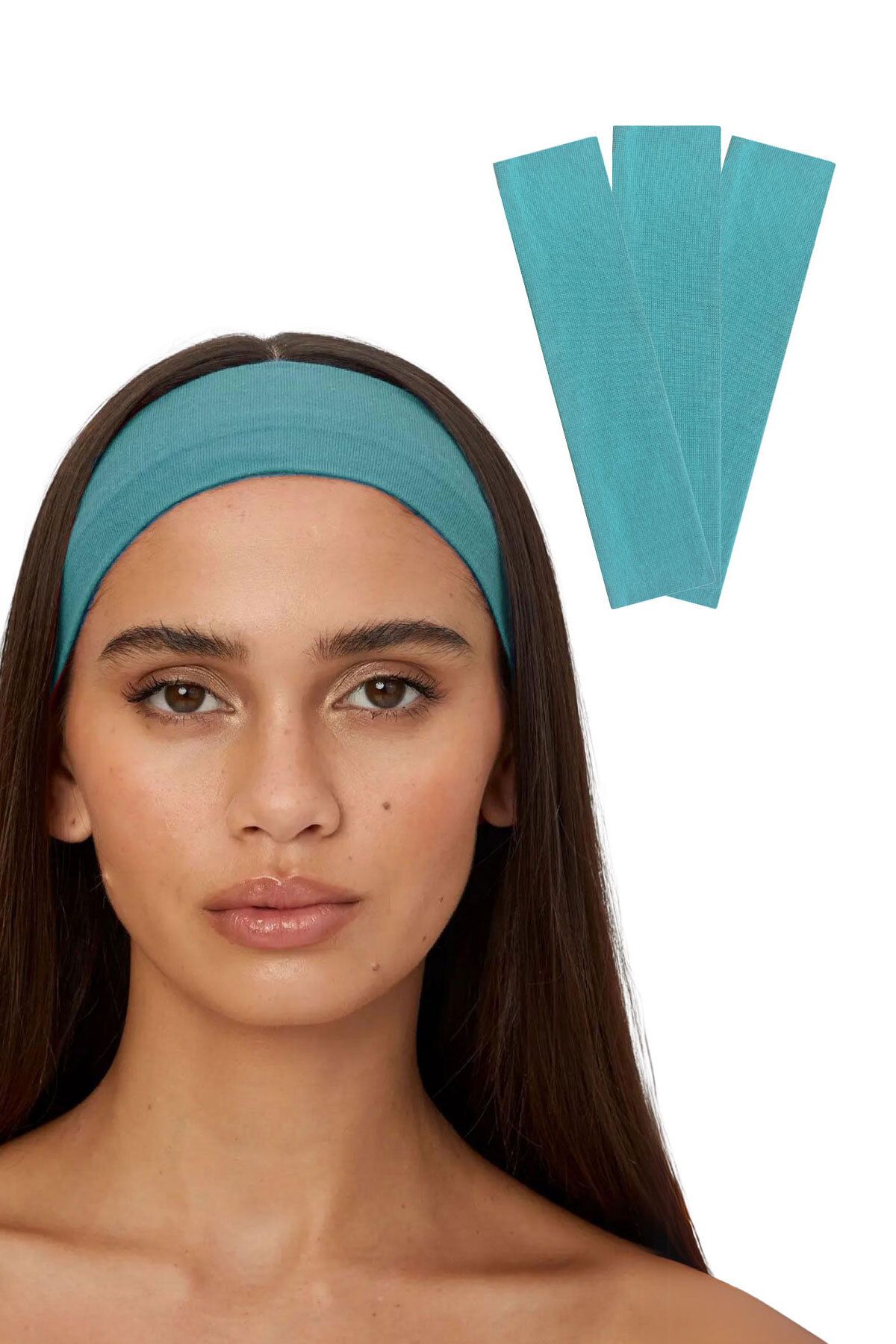 Salvia Dione-Turquoise 3-Piece Sports Headband Set - Flexible Yoga Makeup, Women & Men's Face Washable 1