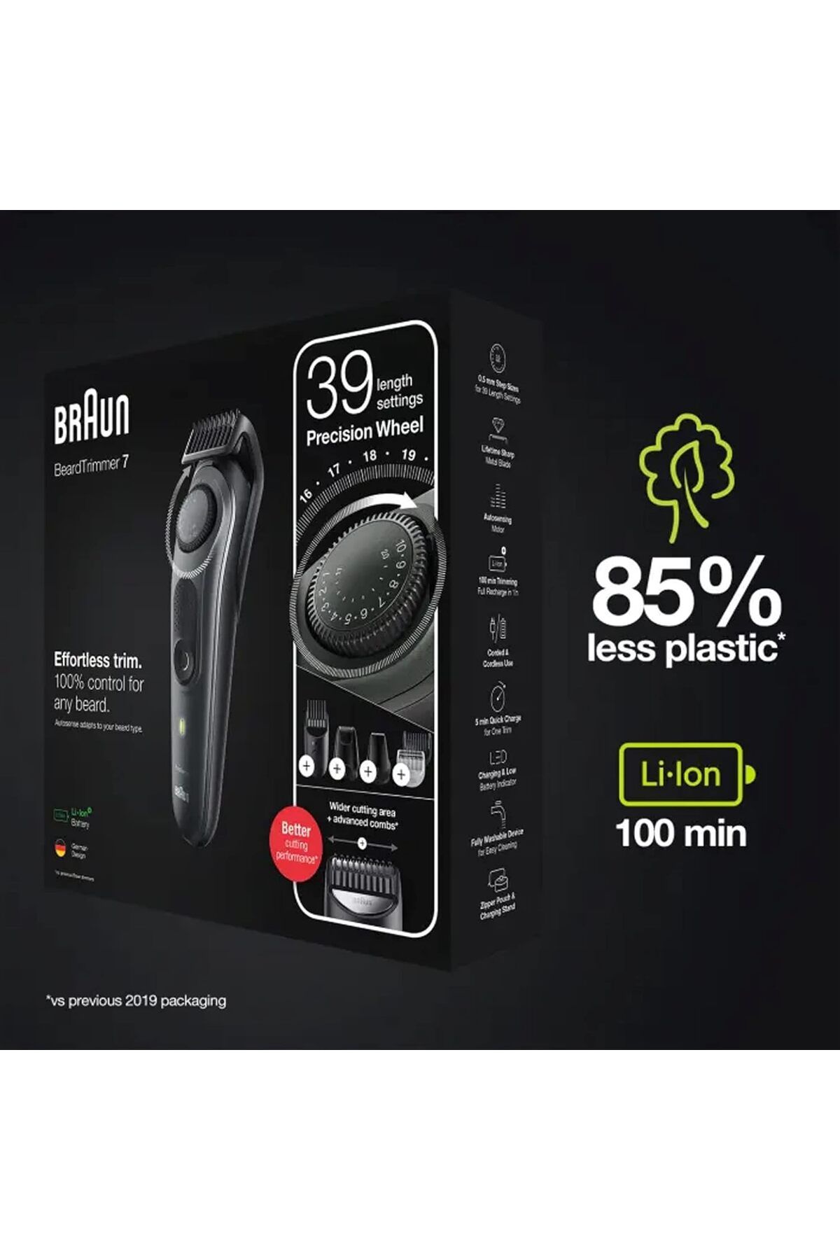 Braun-Beard Trimmer AutoSense, 39 Length Precision Dial, 7 Tools, Lifetime Sharp ProBlades - BT7350 7