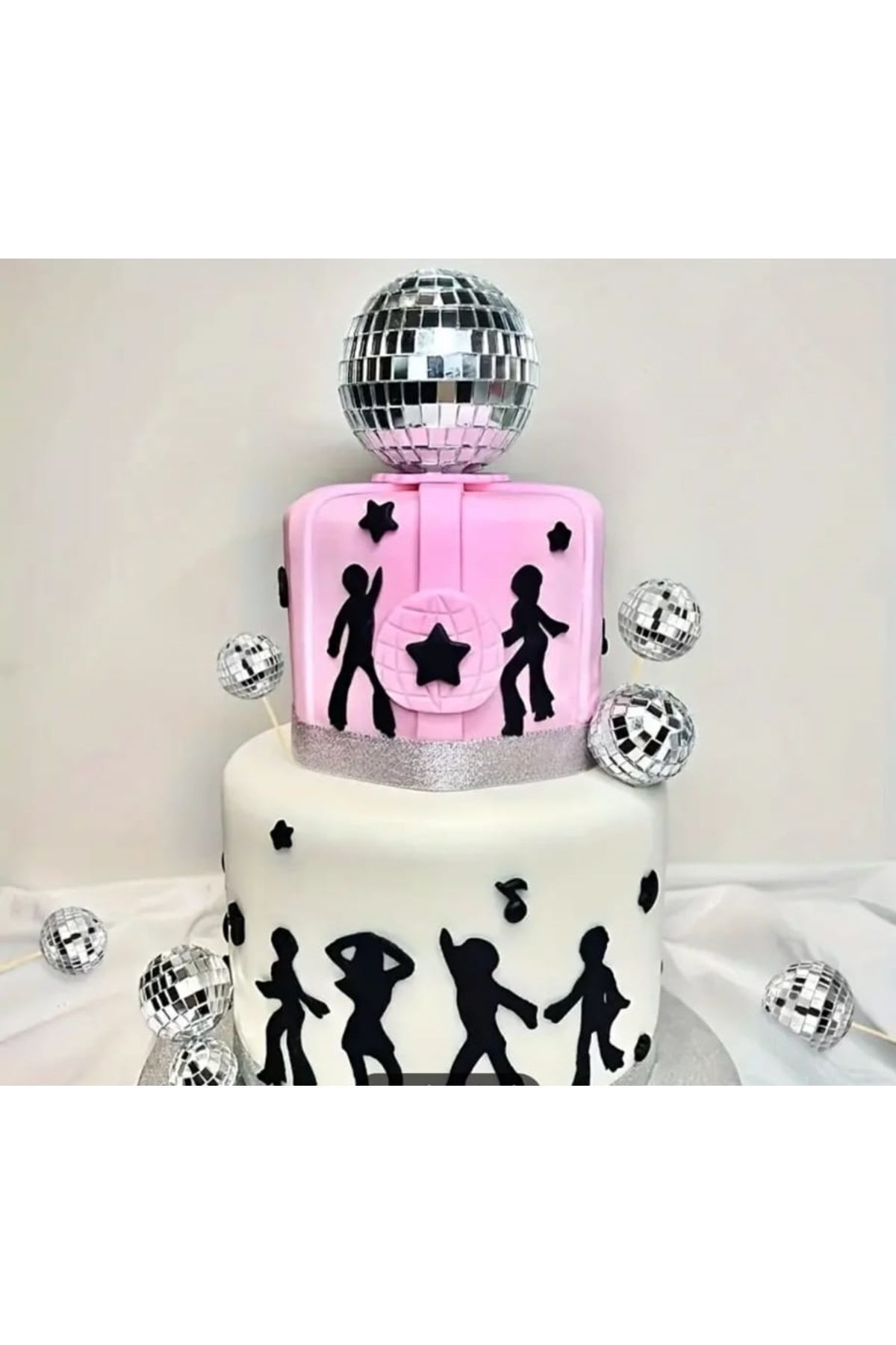 bizdenpastacılık-Disco Ball Cake Decoration 3 cm 4 Pieces Mirror Garbage Skewers Installed 4