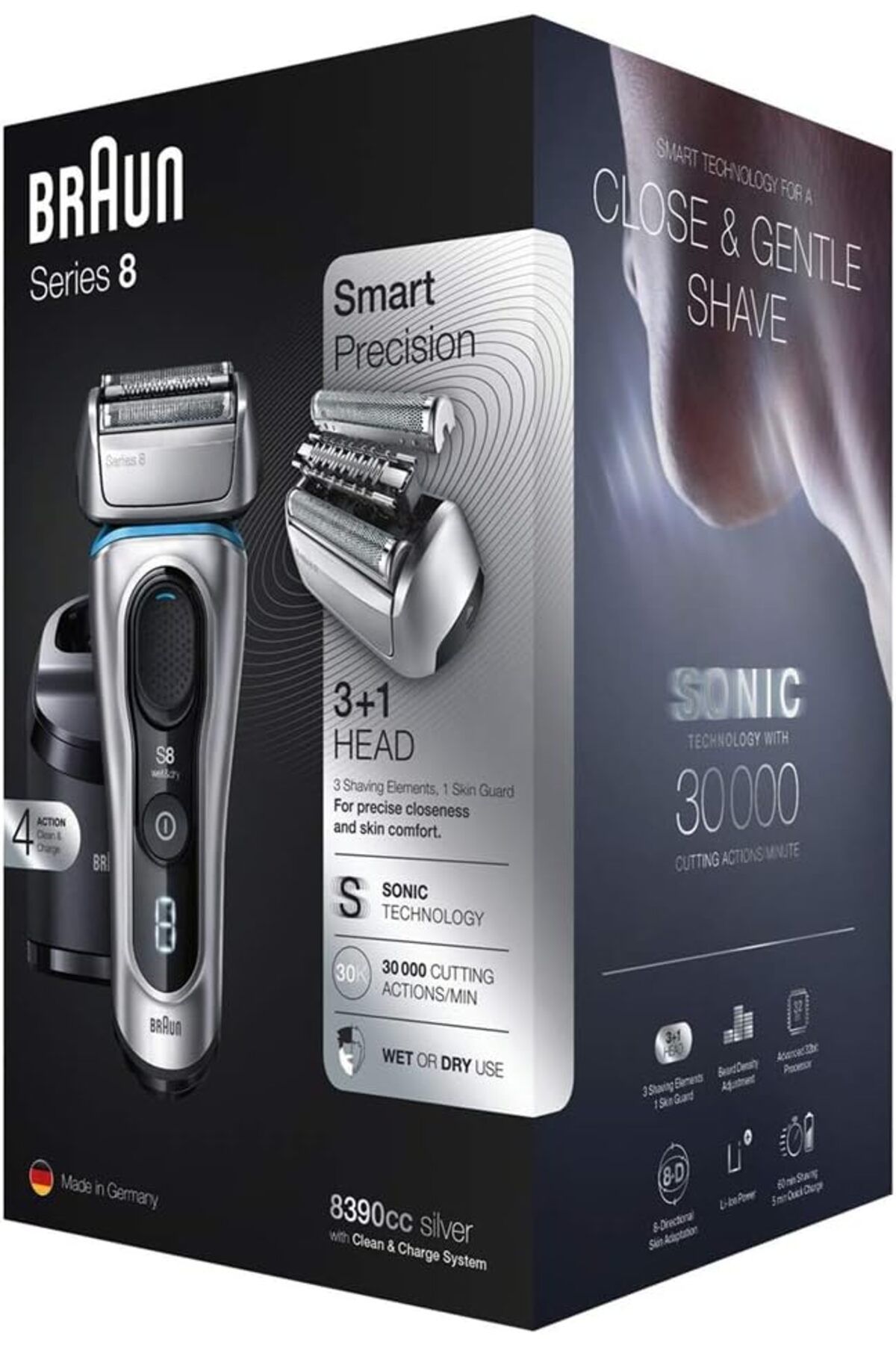 Braun-Series 8, Smart Sonic Technology, 8D Flex head, Precise shaving, Clean & Charge system- 8467cc 6