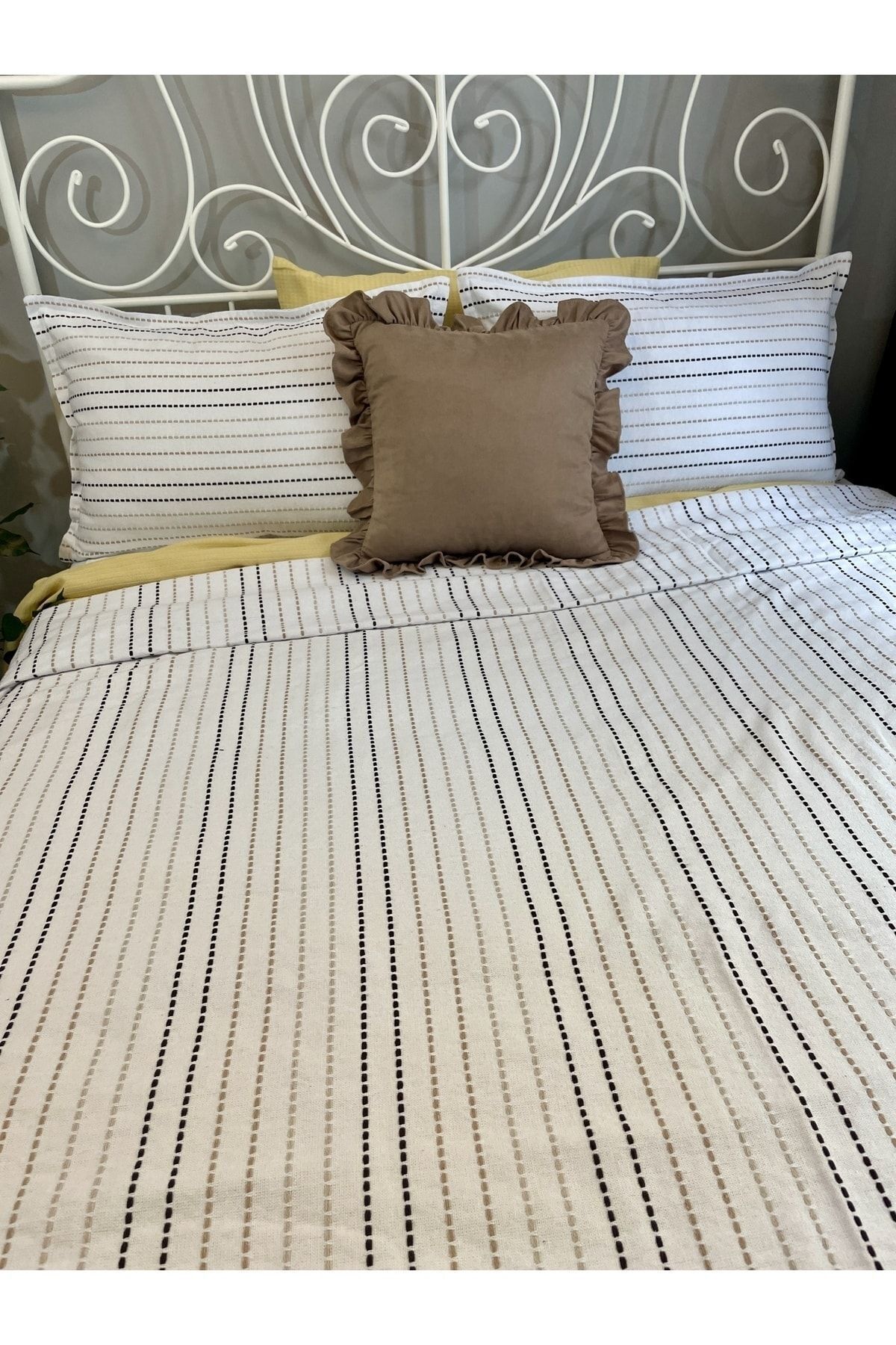 Decamor home-Beige Linea Bedspread and Pique Set - Double Set 5