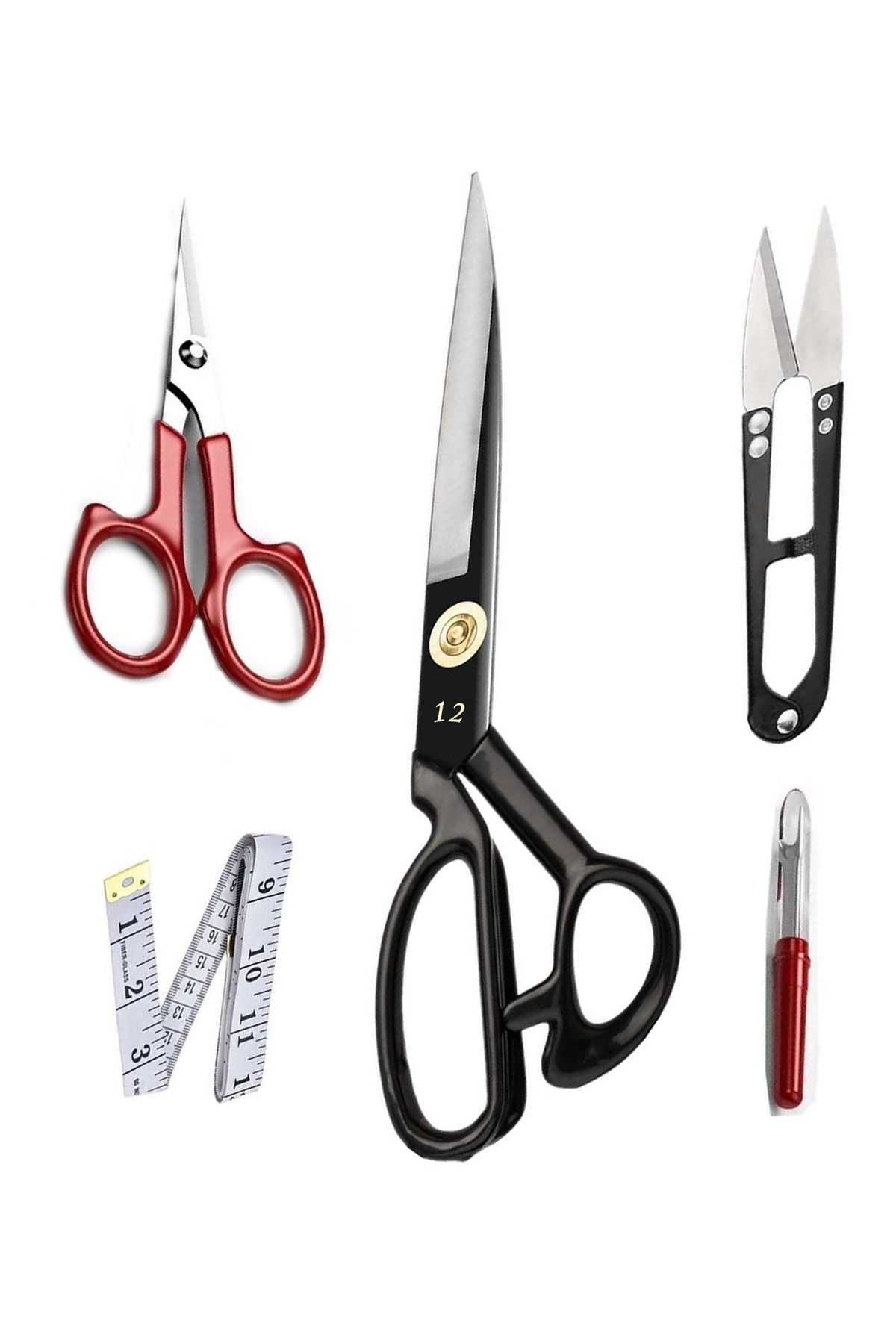 hodbehod-Size 12 Black Fabric Cutting Scissors Set with Nut and Handle - Left Hand Scissors Left Hand 3