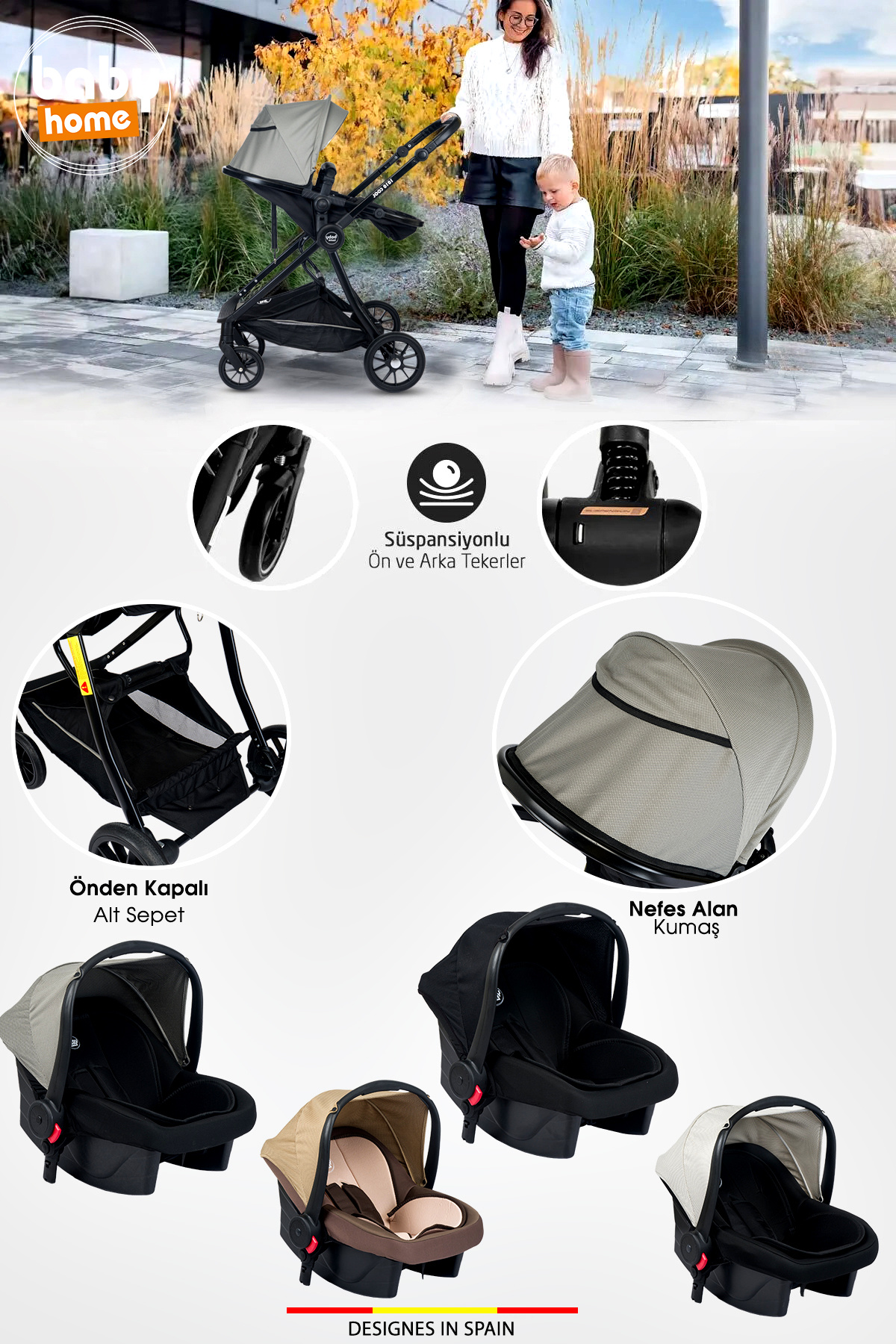 Baby Home 1010 Qool 9 In 1 Yeni Doğan Full Set Travel Seyahat Sistem Bebek Arabası 330 Sallanır Ana Kucağı fotoğrafı 7 (önizleme)