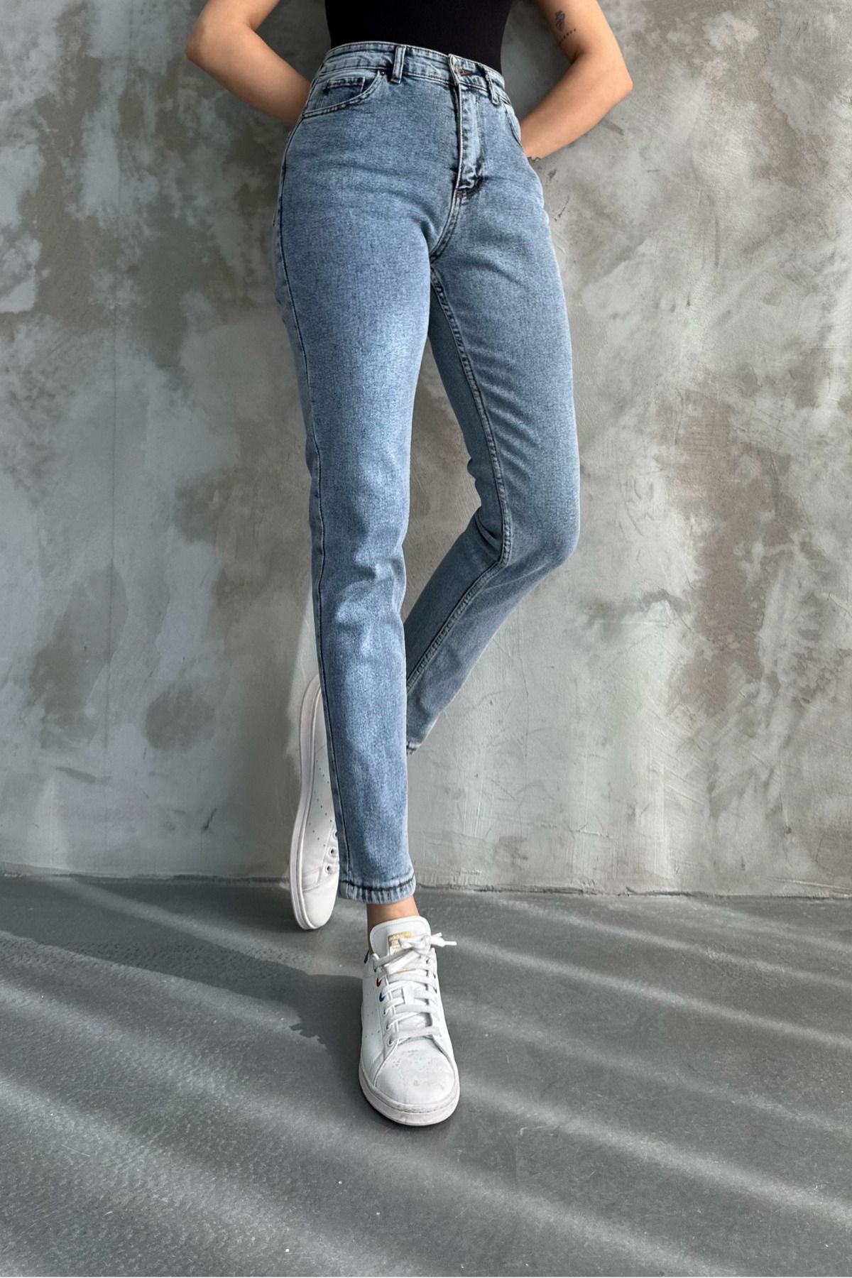 macharelbasic-Blue Women's High Waist Mom Skinny Jeans 7