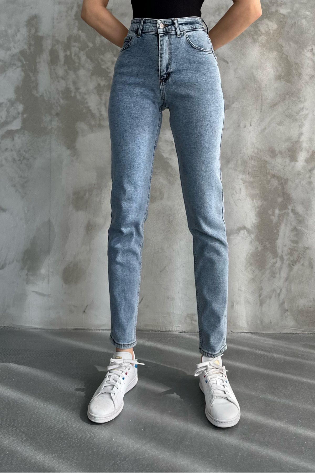 macharelbasic-Blue Women's High Waist Mom Skinny Jeans 4
