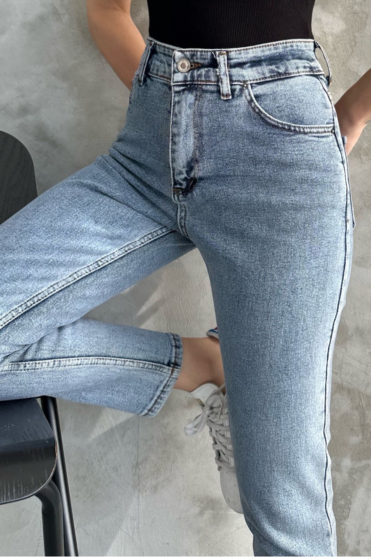 macharelbasic-Blue Women's High Waist Mom Skinny Jeans 3