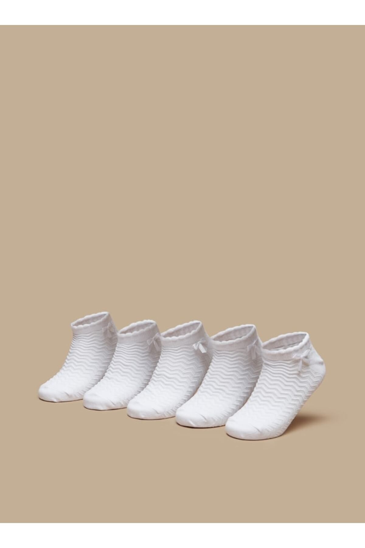 LBL by Shoexpress-Textured Ankle Length Socks with Scallop Hem and Bow - Set of 5 1