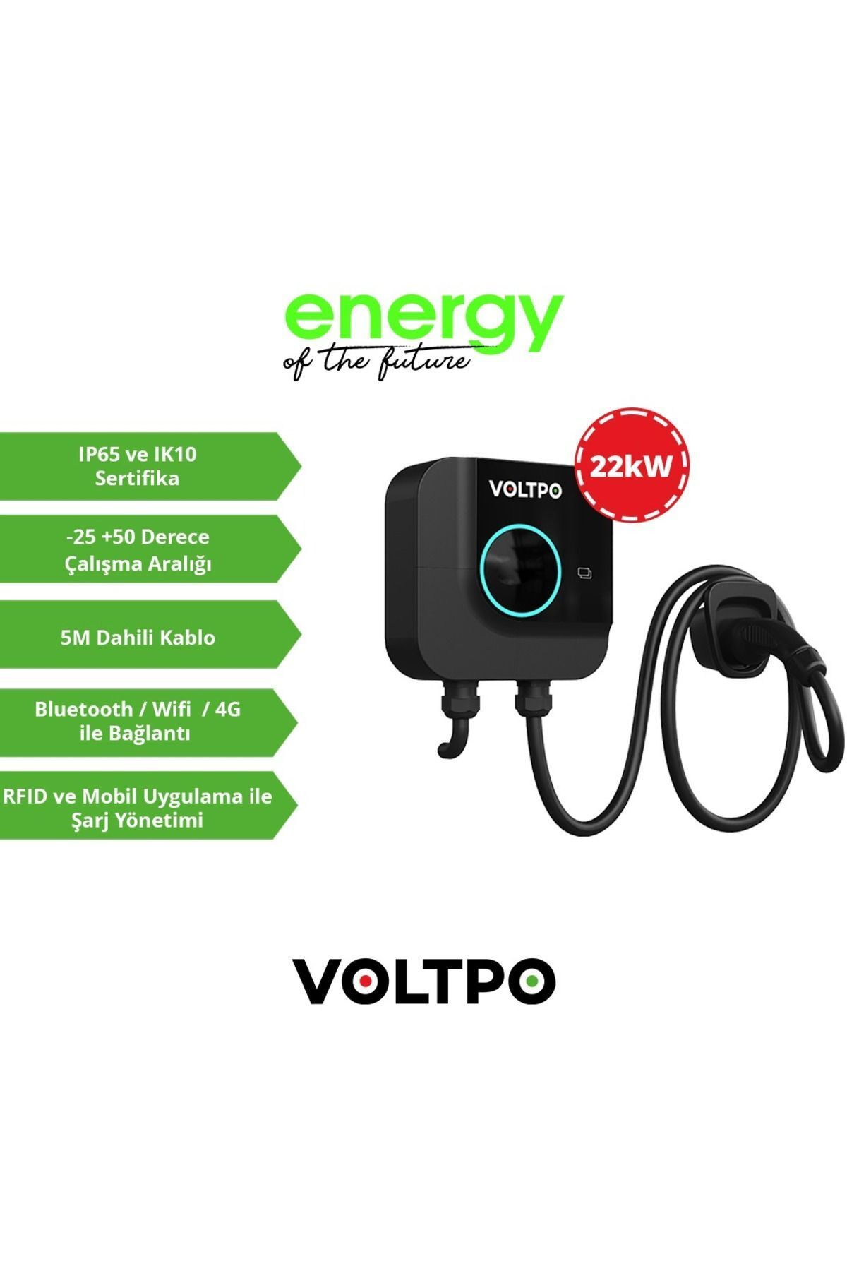 VOLTPO 22KW VP221H Elektrikli Araç Şarj Ünitesi (Kablolu)