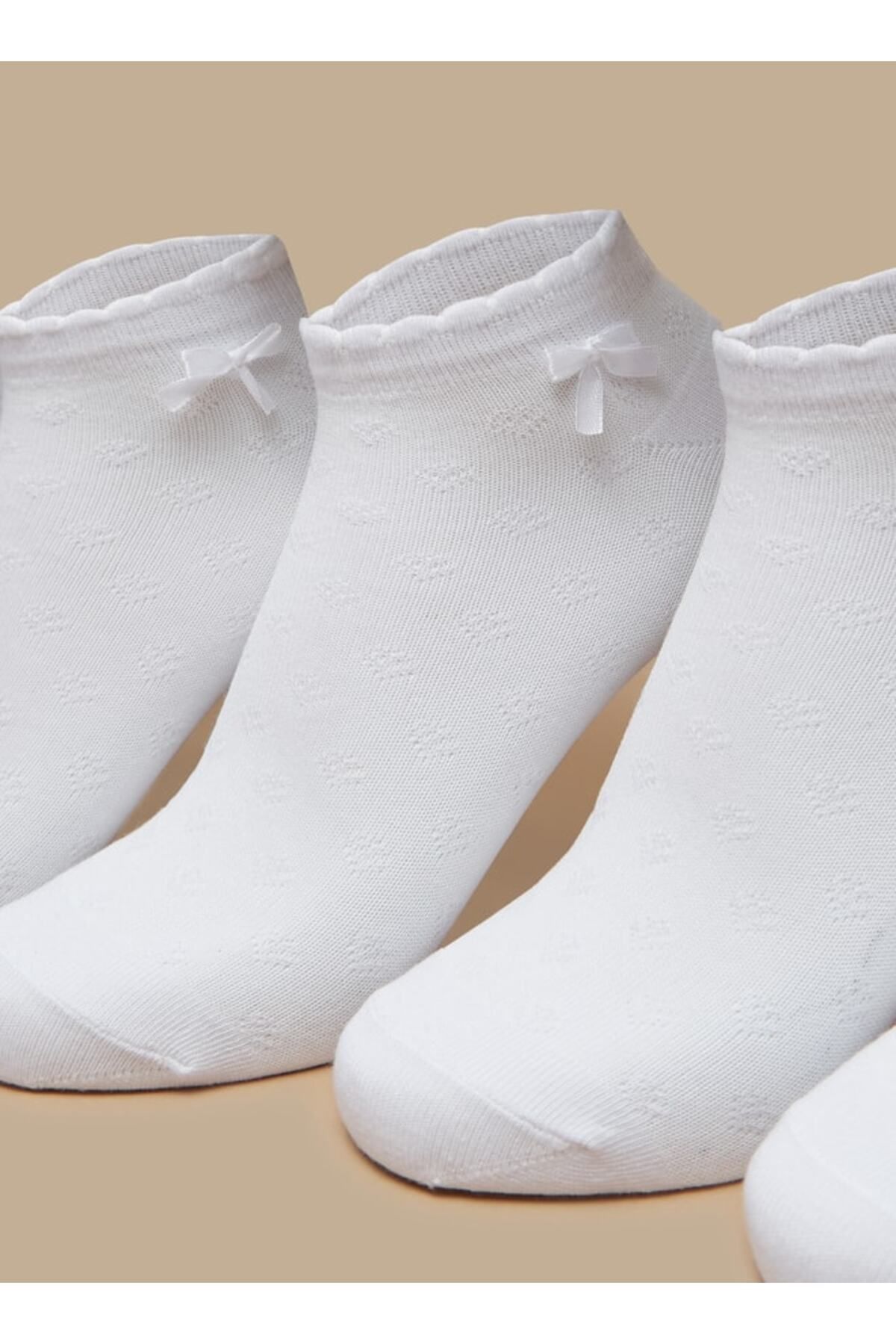 LBL by Shoexpress-Solid Ankle Length Socks with Bow Detail - Set of 5 2