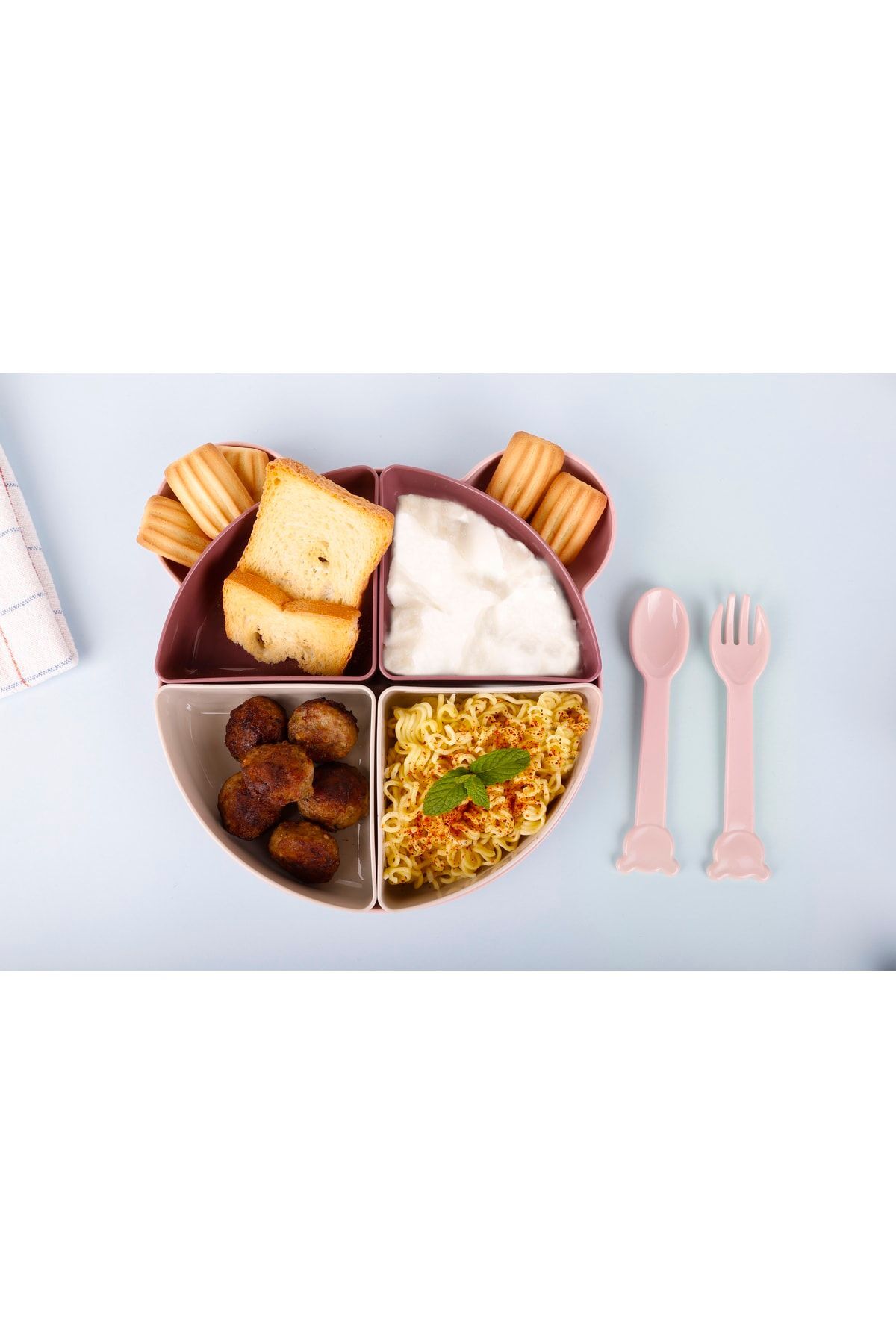 Alin Kitchen Ayıcık 4 Bölmeli Mama Beslenme Tabağı Ve Çatal Kaşık Seti Mor (7 Parça) fotoğrafı 3 (önizleme)