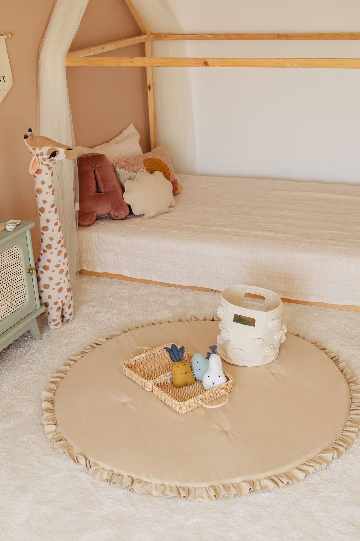 Dear Deer Love Oyun Halısı, Yuvarlak Oyun Matı, Fırfırlı Oyun Minderi, Bej fotoğrafı 4 (önizleme)