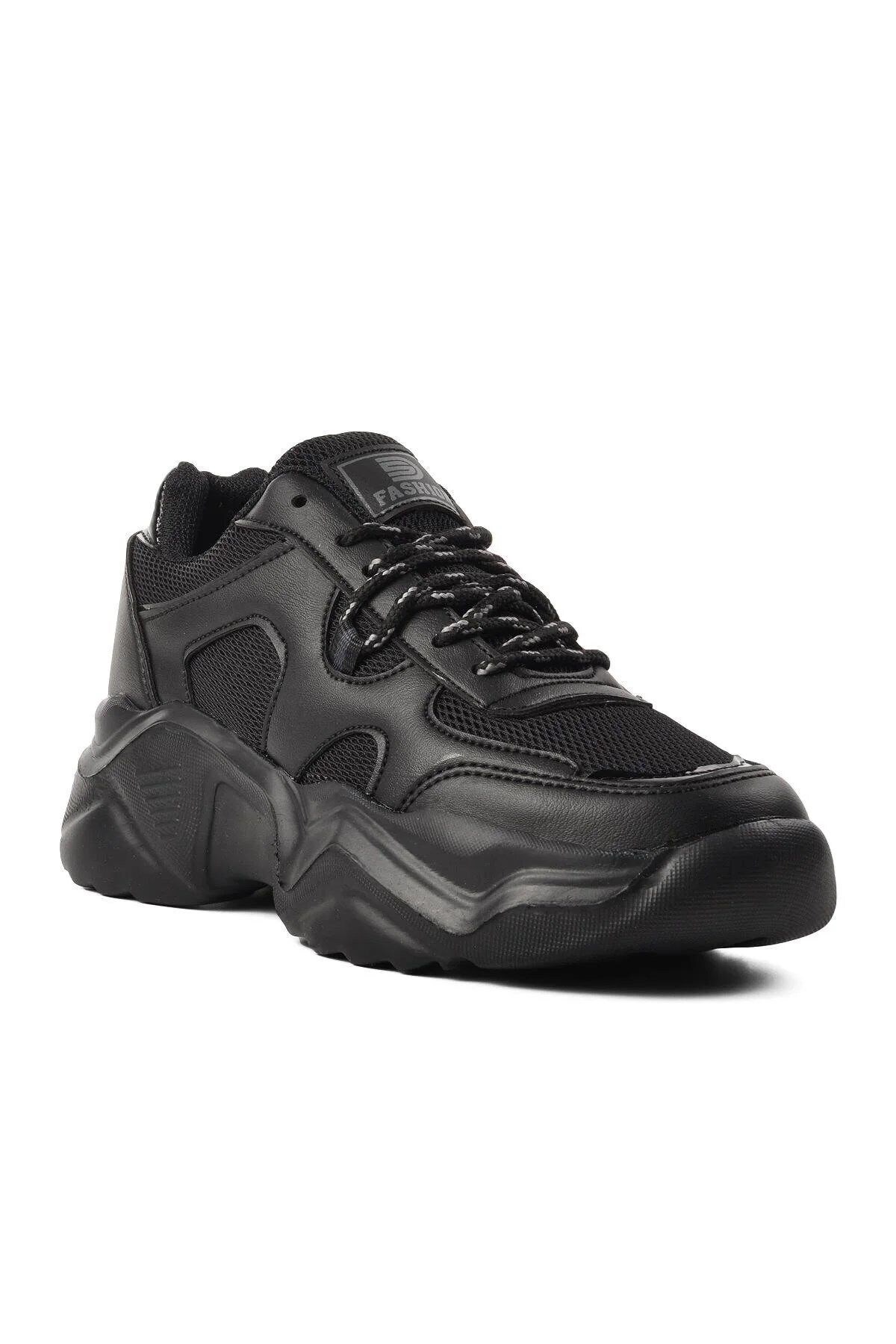 Günlük Yüksek Taban Kadın Siyah Sneaker Spor Ayakkabı