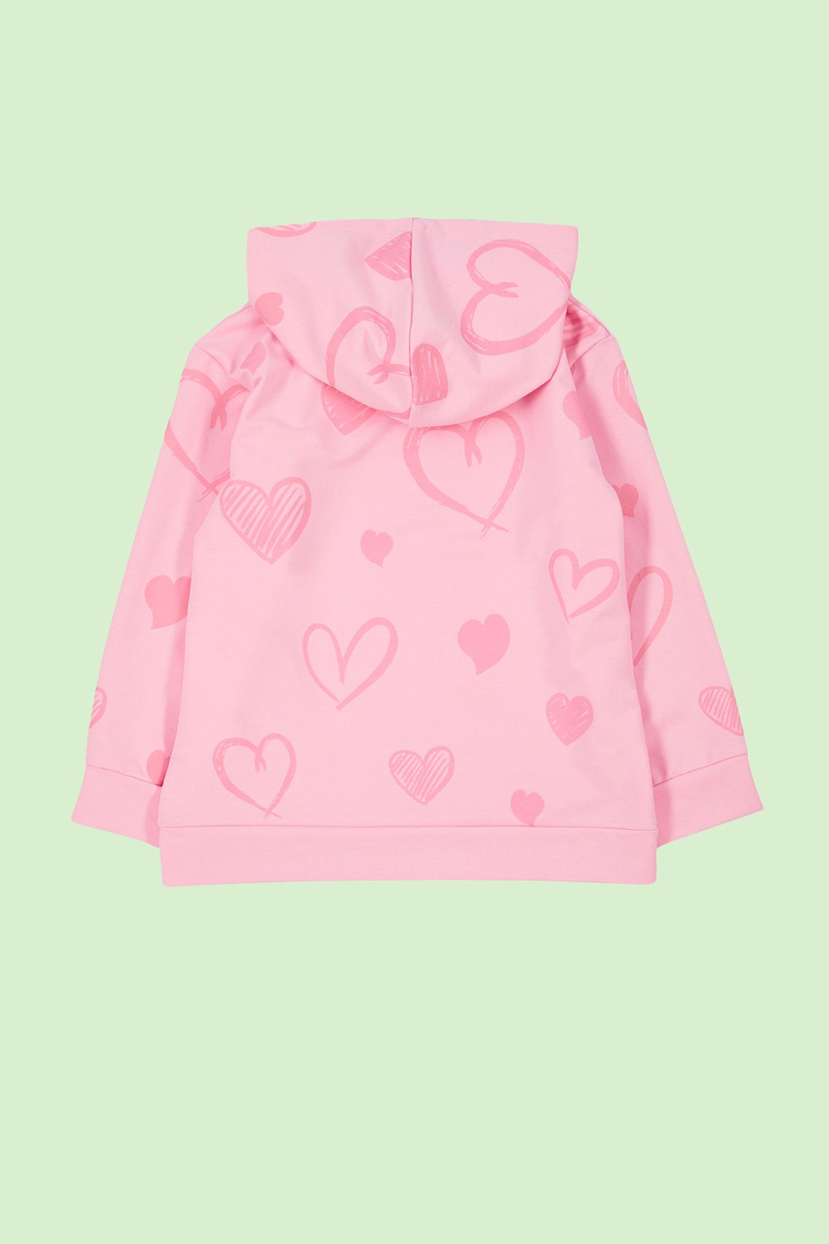 TRENDYOLKIDS-سويت شيرت بغطاء للرأس بنمط قلب وردي رفيع للفتيات - موسمي TKDAW25SW00002 3