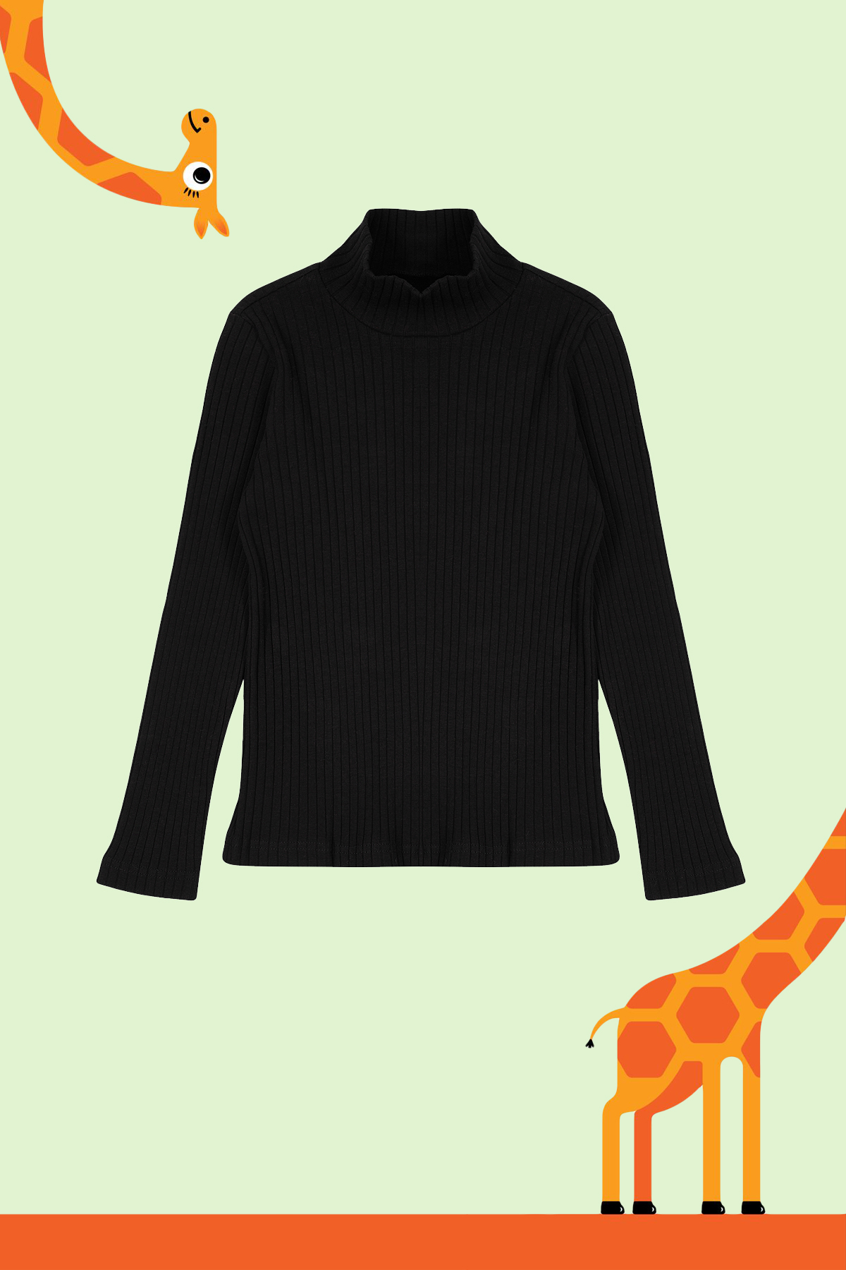 Trendyolmilla Kids Siyah Kız Çocuk Dik Yaka Düz Örme T-Shirt TKDAW25TS00005