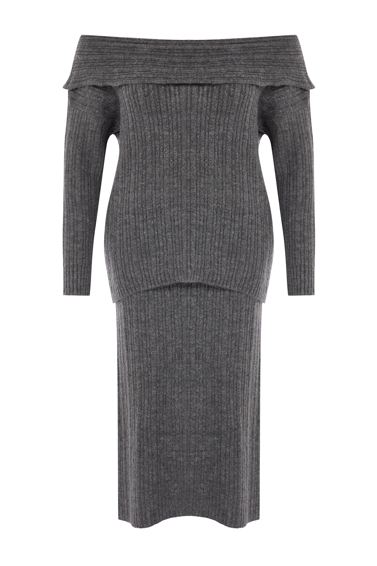 Trendyol Curve-Strickset mit Carmenkragen - Anthrazit TBBAW25CP00001 6