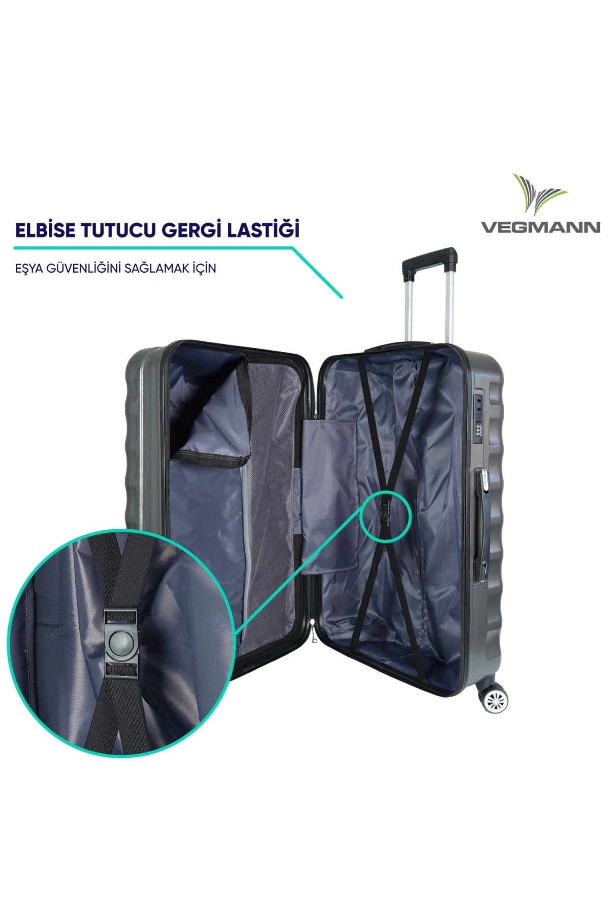Vegmann  Delphin Antrasit Büyük Boy Valiz - Görsel 5