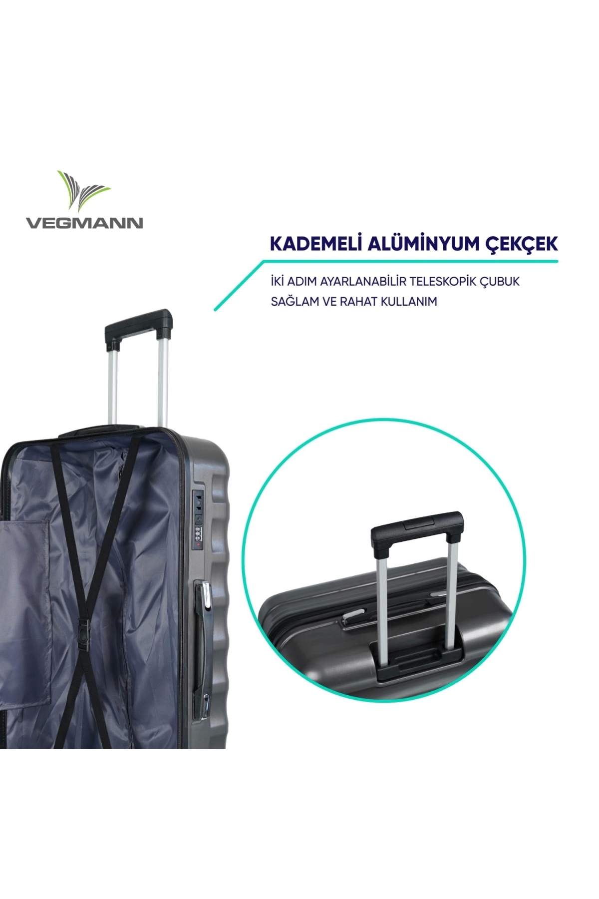 Vegmann  Delphin Antrasit Büyük Boy Valiz - Görsel 8