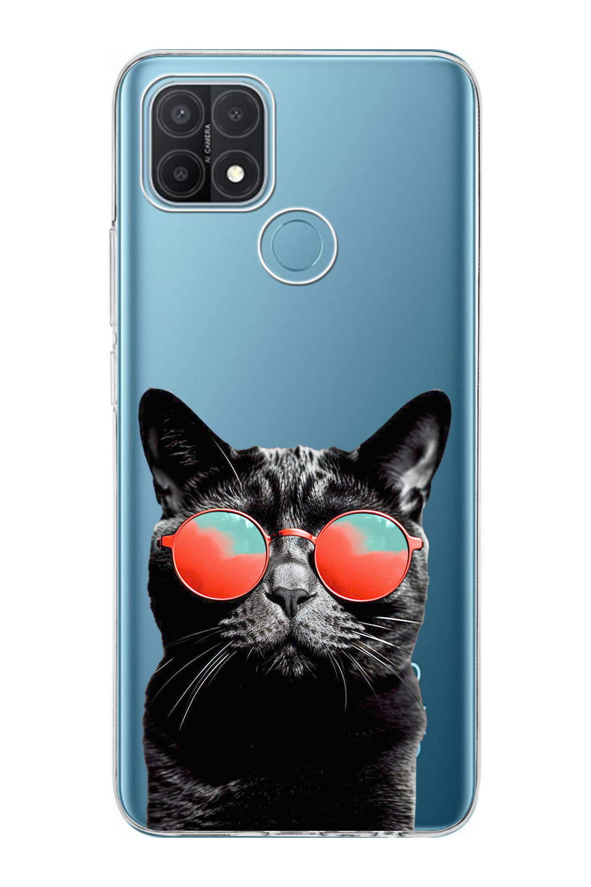 Oppo A15 ile Uyumlu Kedi 3 Kamera Korumalı Şeffaf Kılıf