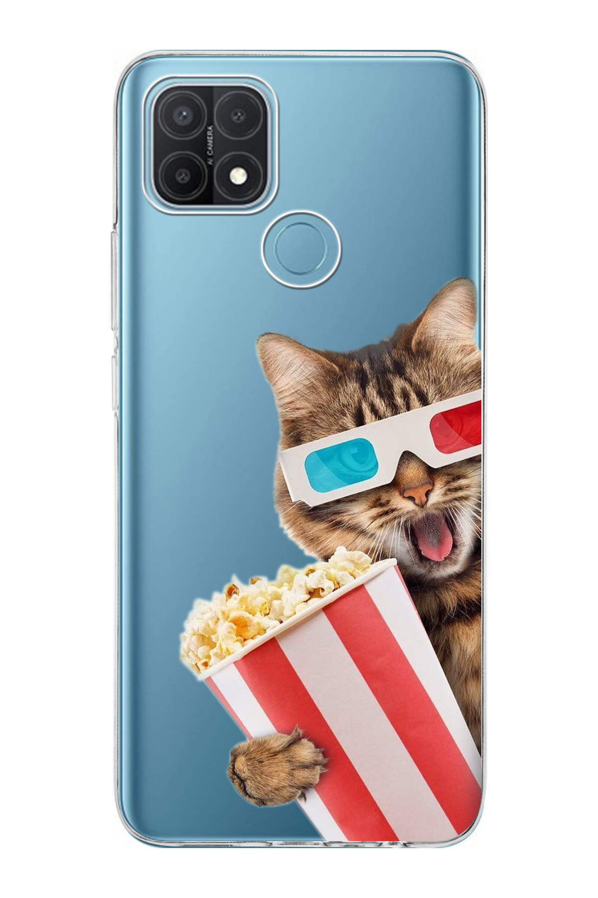 Oppo A15 ile Uyumlu Kedi 1 Kamera Korumalı Şeffaf Kılıf
