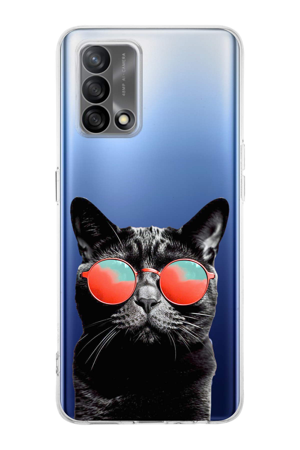 Oppo A74 4G ile Uyumlu Kedi 3 Kamera Korumalı Şeffaf Kılıf