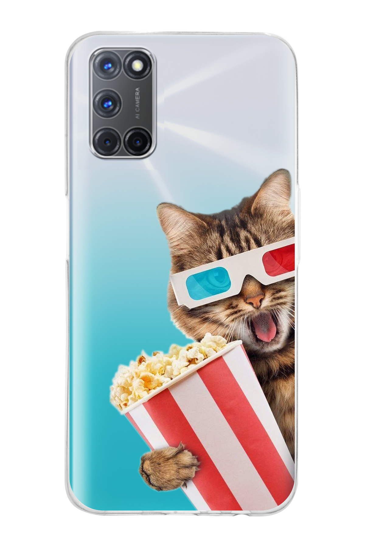 Oppo A52 ile Uyumlu Kedi 1 Kamera Korumalı Şeffaf Kılıf