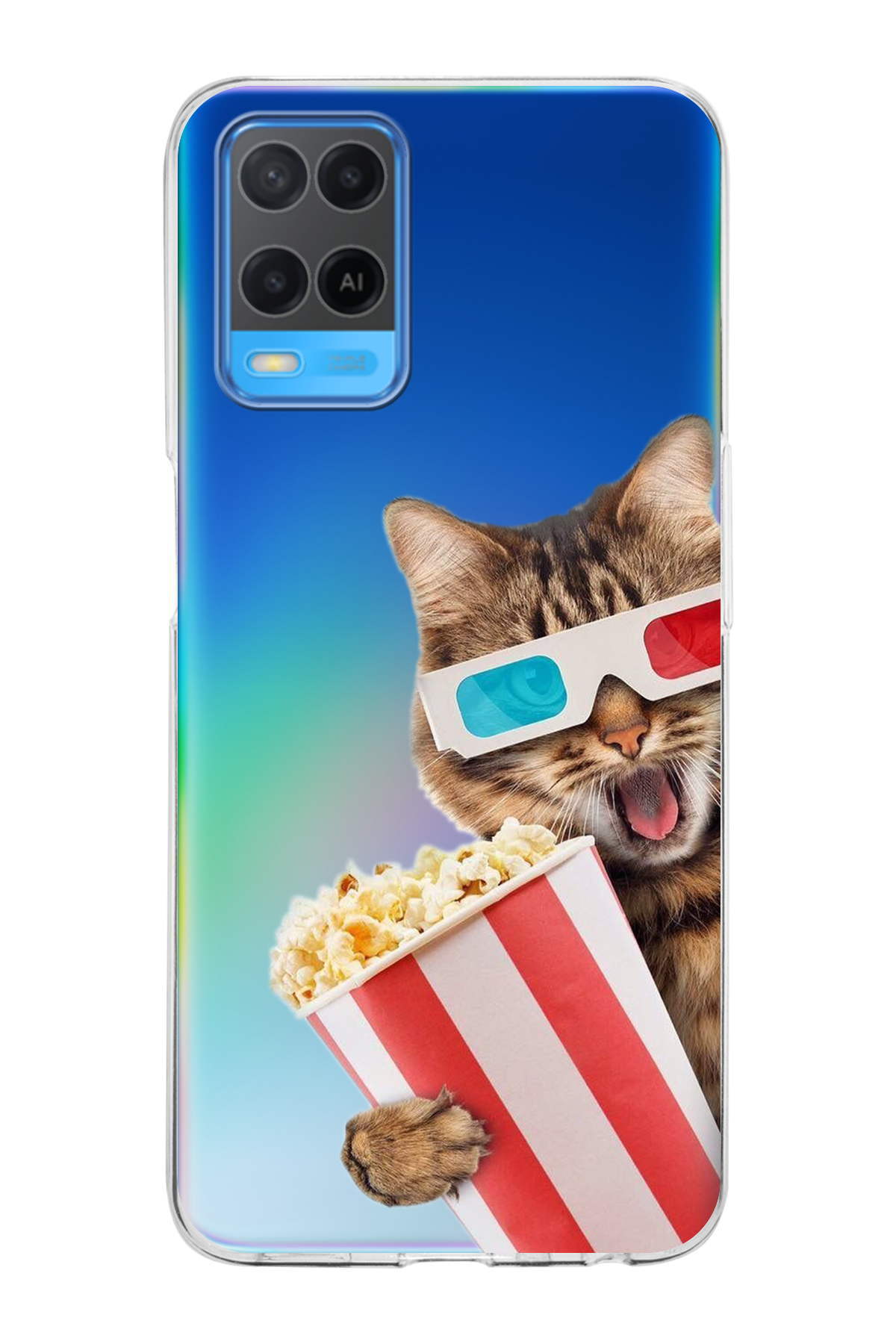 Oppo A54 4G ile Uyumlu Kedi 1 Kamera Korumalı Şeffaf Kılıf