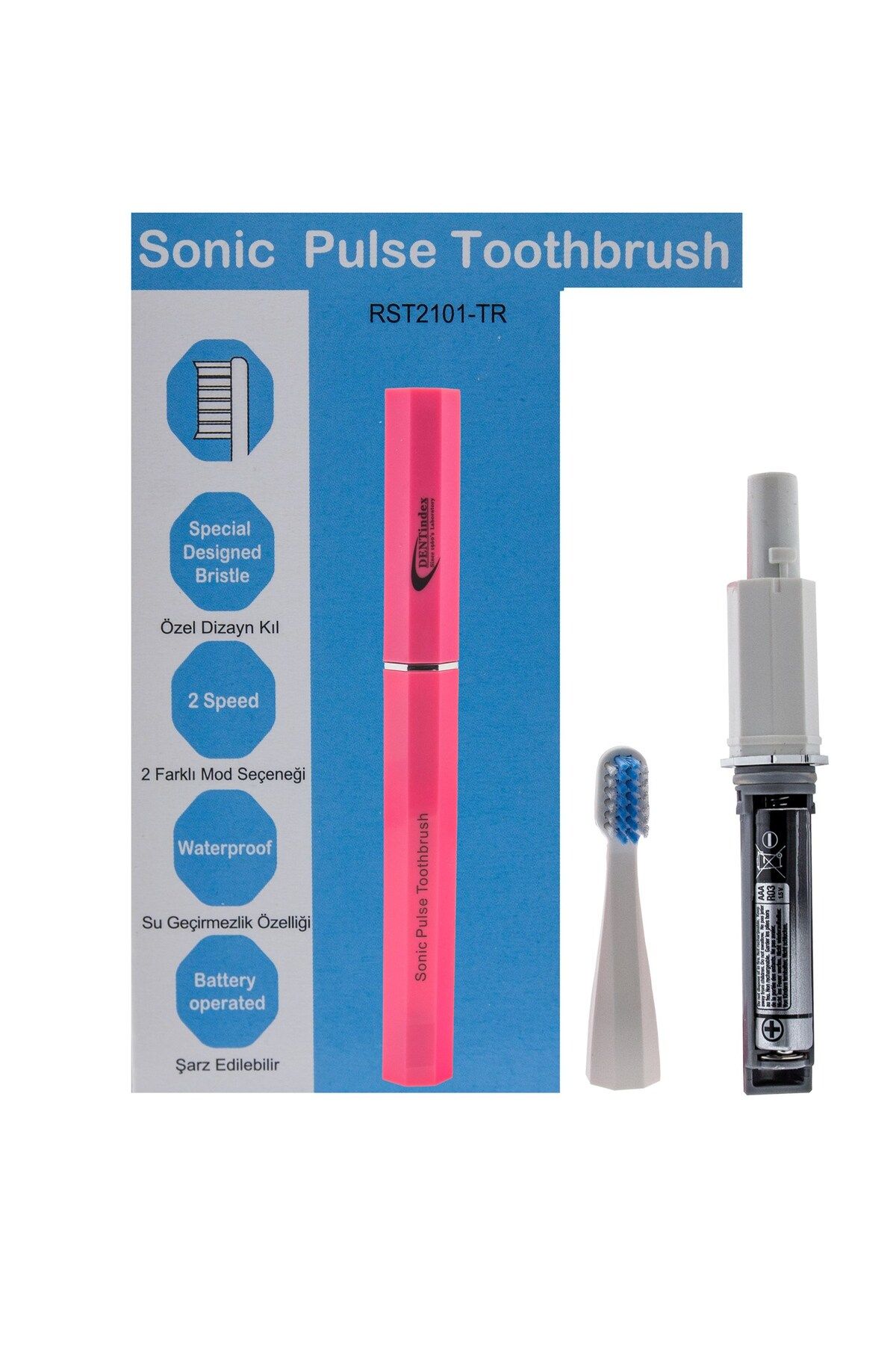 Kadraj Dentindex Sonic Pulse Diş Fırçası RST2101-TR - PEMBE 28.000 Sonic Darbe, 2 Fırça Modu, Kompakt Tasa