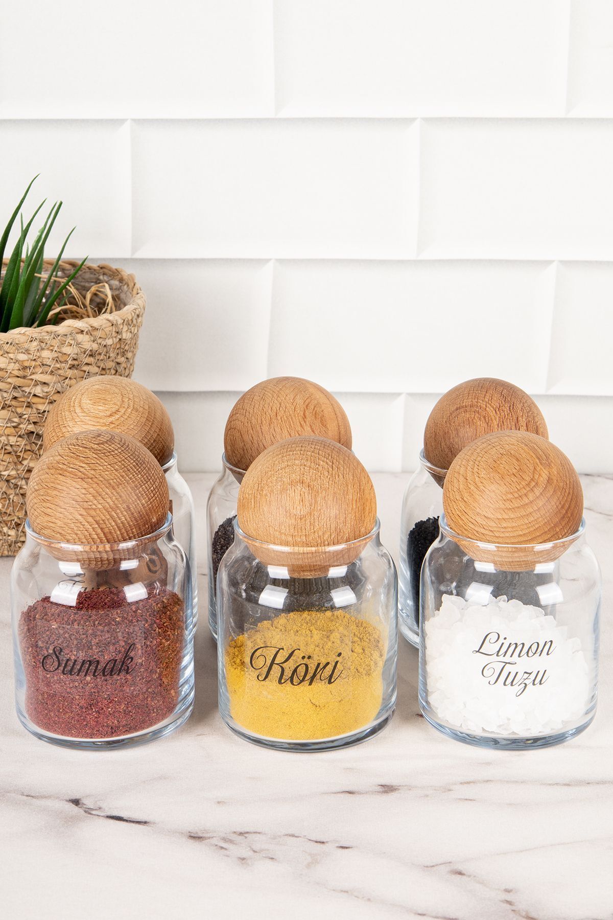 DNS HOME-6-Piece Glass Jar with Lid Spice Jar with Transparent Label Storage Container Spice Set 300 ml 3